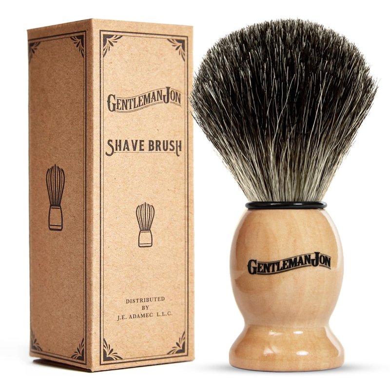 Gentleman Jon 100% Black Badger Hair Shaving Brush for Men – Premium Ergonomic Shave Lather Brush for Wet Shave Using Shaving Cream & Soap – Ideal for Safety Razor, Double Edge Razor & Straight Razors