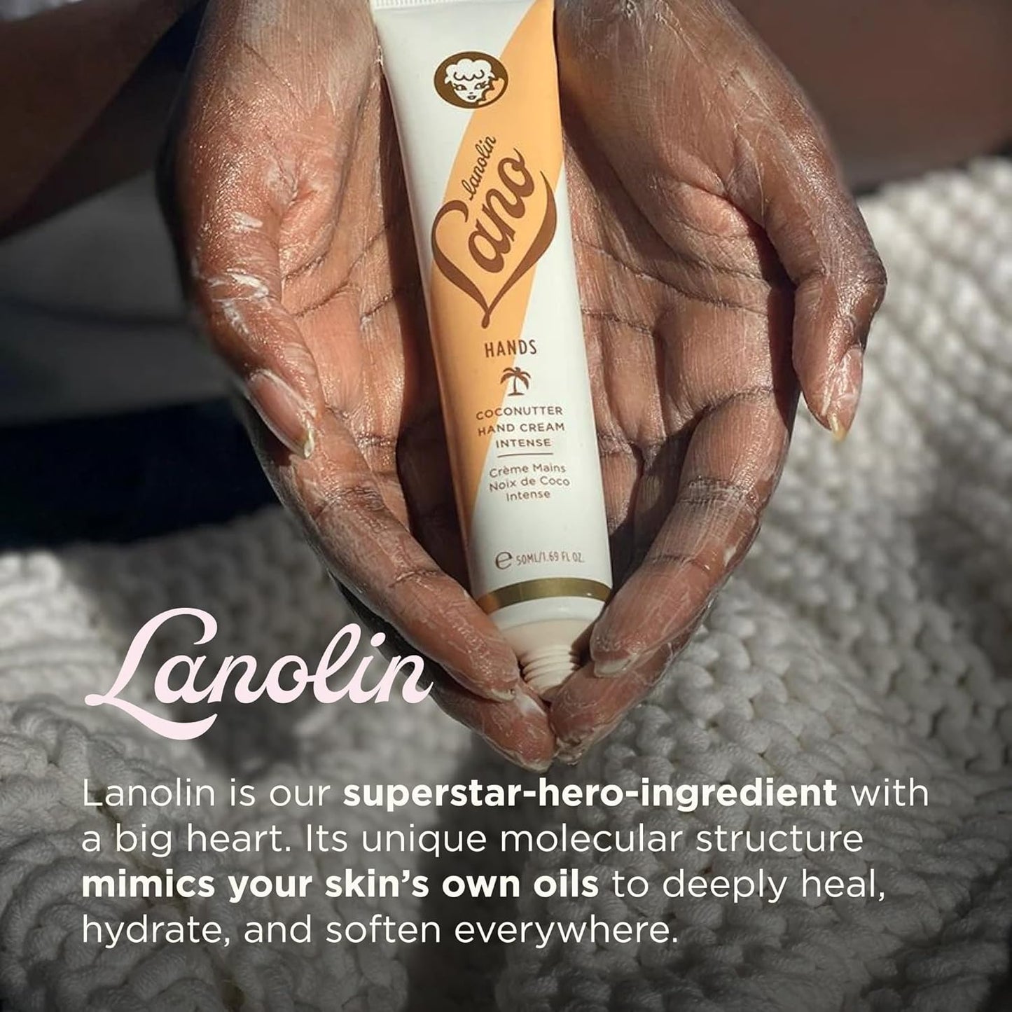 Lanolips Hand Cream - Nourishing Lanolin Lotion with Coconut Oil & Shea Butter | 50ml for Dry Cracked Hands