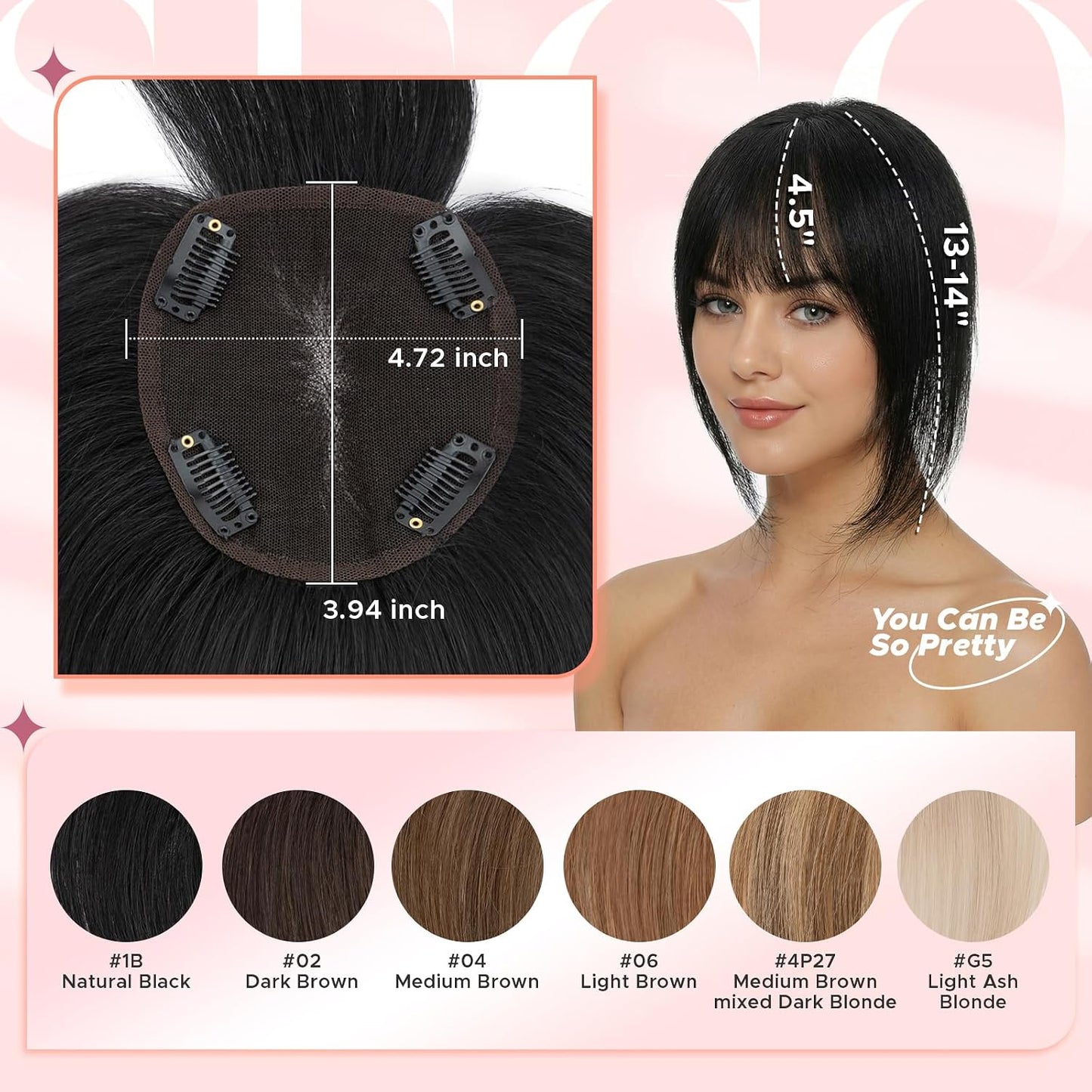 Human Hair Topper for Women - Lace Clip-In Hairpiece for Thinning Hair | Volume Boosting, 11 Inch Natural Black
