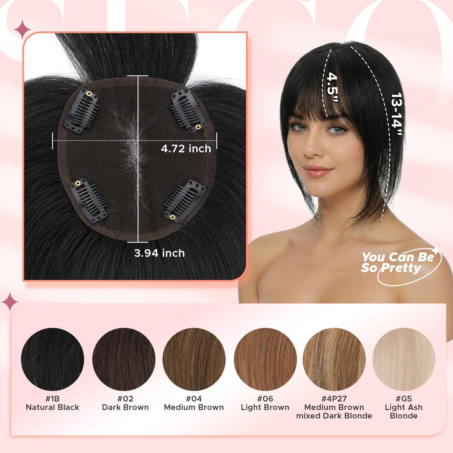 SEGO SEGOHAIR Human Hair Topper 3.94"x4.72" Lace Hair Toppers for Women, Clip In Topper Hairpieces for Women Thinning Hair, Volume Boosting, Daily Use (11Inch #1B Natural Black)