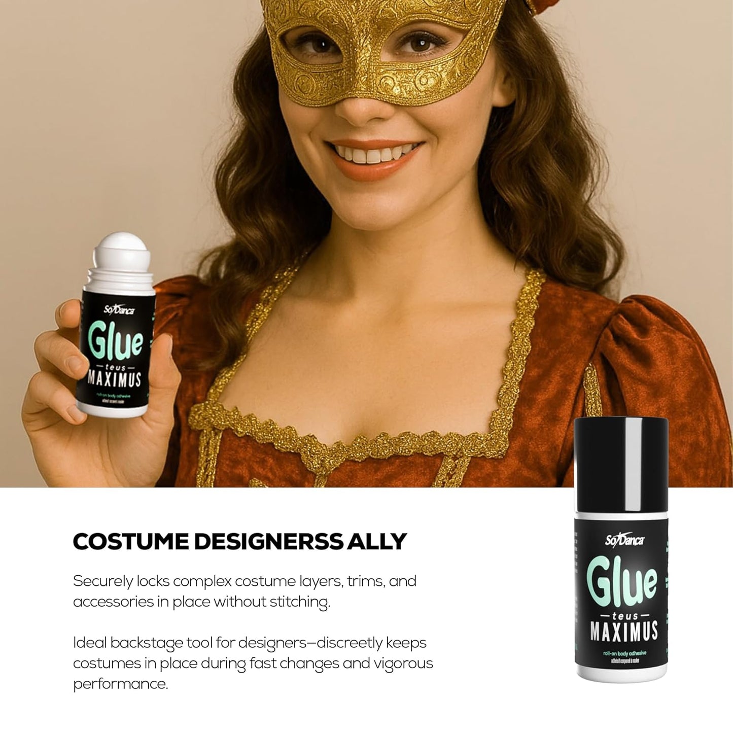 Glue-teus Maximus Roll-On Body Adhesive - Hypoallergenic, Sweat-Resistant Solution for Dancers & Costumes | Perfect for Leotards & Pageants