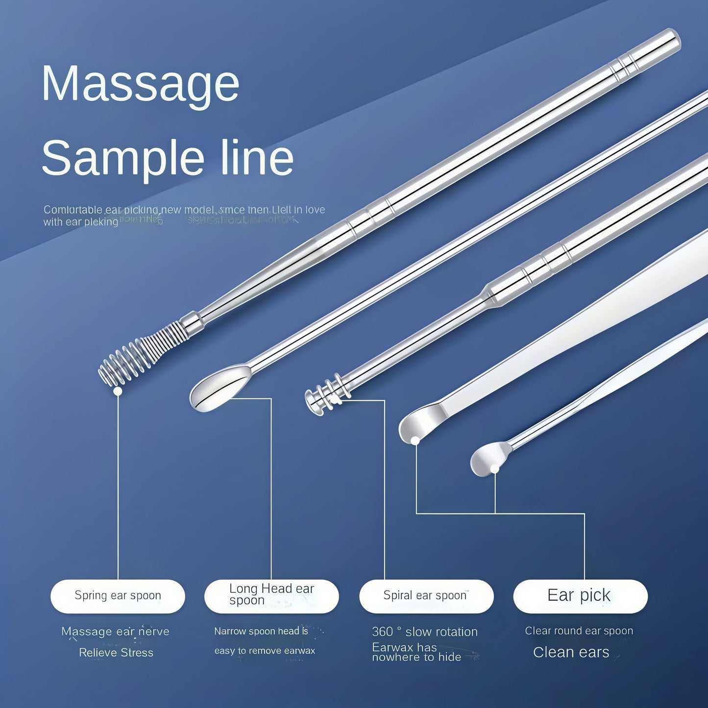 Cylindrical Ear Pick Set, Stainless Steel Cylindrical Design Portable 6-Piece Kit for Travel Home Personal Ear Care, Silver