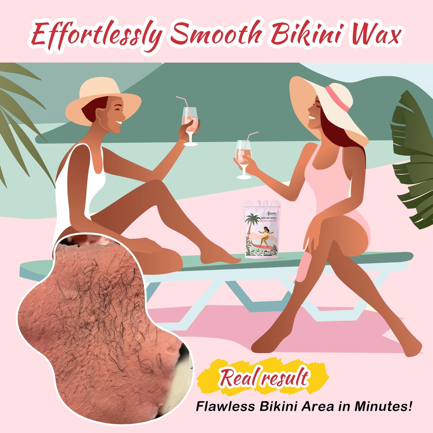 Ajoura 2.5LB Wax Beads for Hair Removal, Rose Hard Wax for Coarse Hair, Perfect for Brazilian, Bikini, Eyebrow, Legs, Facial, and Full Body Waxing, At-Home Wax Refill for Women and Men