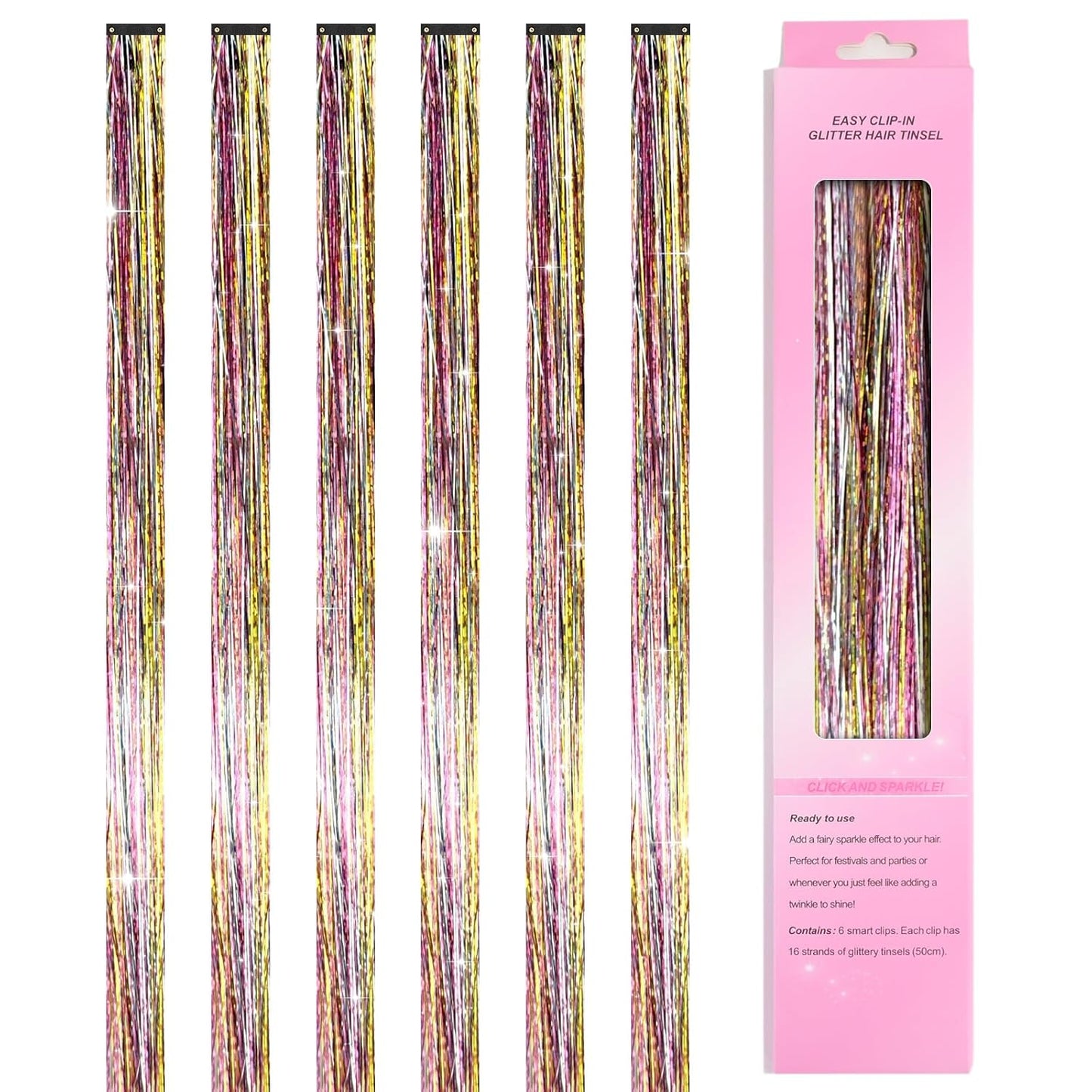 12 Colors Hair Tinsel Kit - 48 Inch Heat Resistant Hair Extensions | 3600 Strands Sparkling Glitter for Festivals & Parties