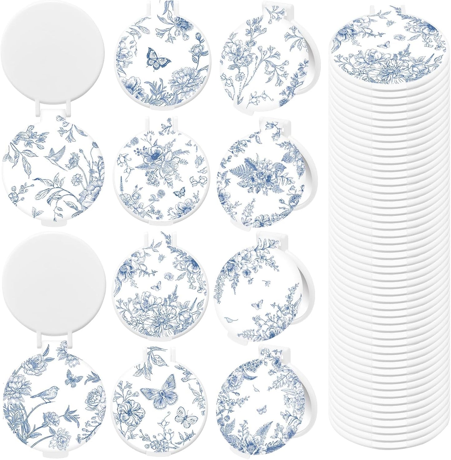 Blue Bow Compact Mirror - 50 Pcs Portable Folding Round Makeup Mirrors | Perfect Gifts for Women