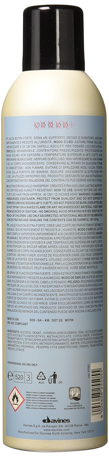 Davines Extra Strong Hairspray - Maximum Hold, Residue-Free Styling | 12 Fl. Oz.