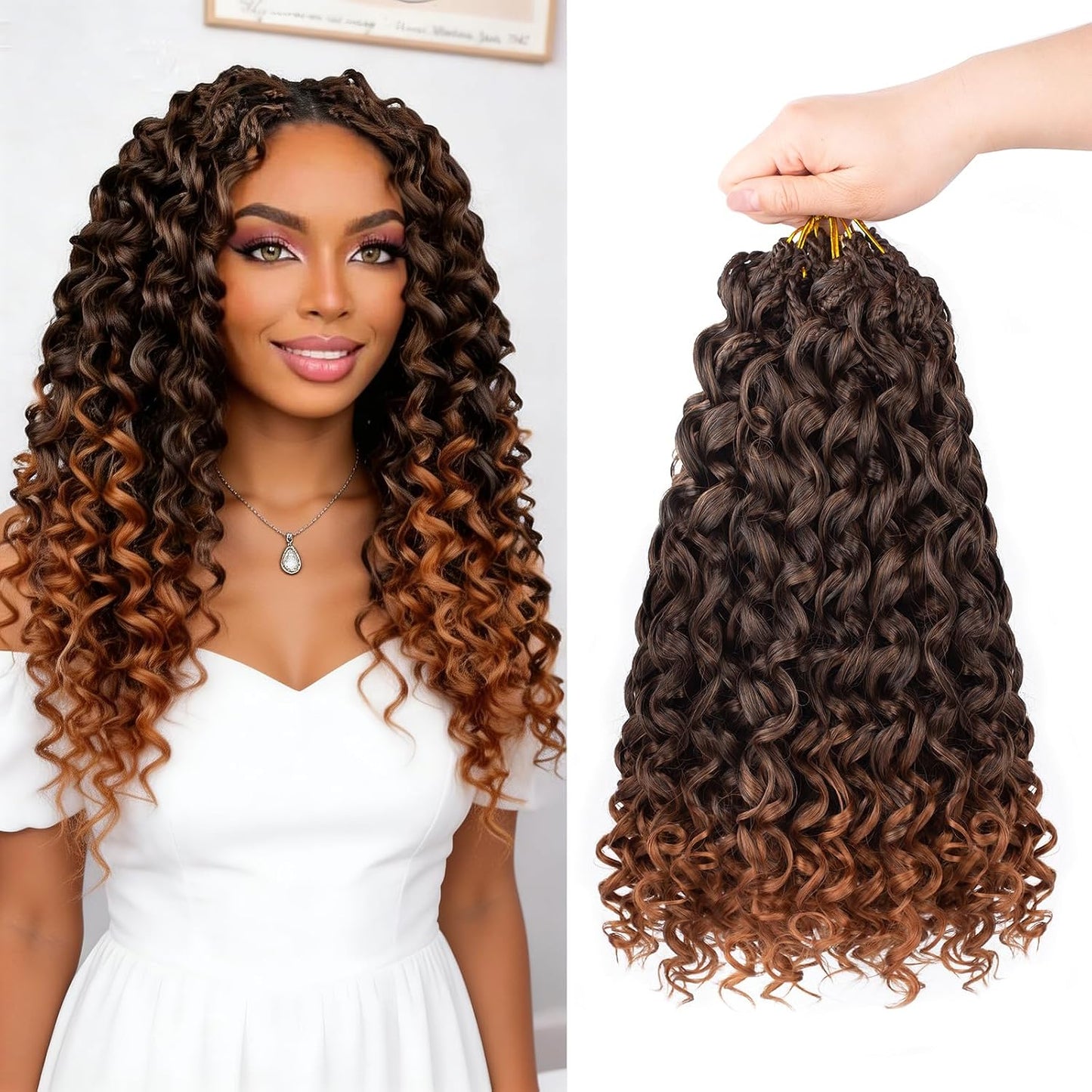 GoGo Curl Crochet Hair - 14 Inch Pre Looped Braids for Black Women | Soft Synthetic Deep Water Wave Extensions