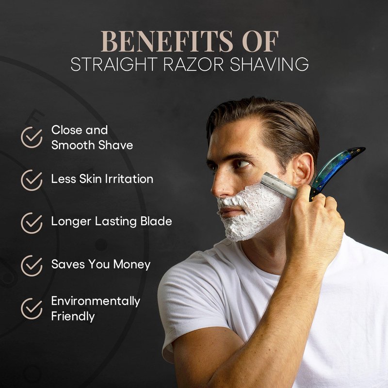 Naked Armor Esclabor Damascus Straight Razor - Shave Ready 7/8" Square Nose Damascus Steel Straight Razors for Men with Ebony Wood Scale, Case Included, Close Shave