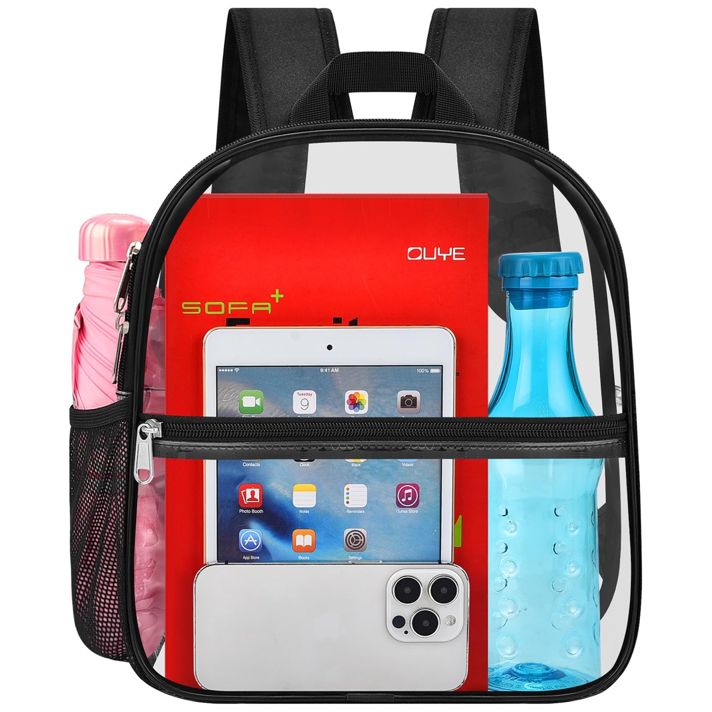 Oraben Clear Backpack Stadium Approved, Clear Bag 12 x 6 x 11 in, Small Transparent Backpack for Concerts, Sports Events, Festivals, Waterproof, Adjustable Straps, Women Men