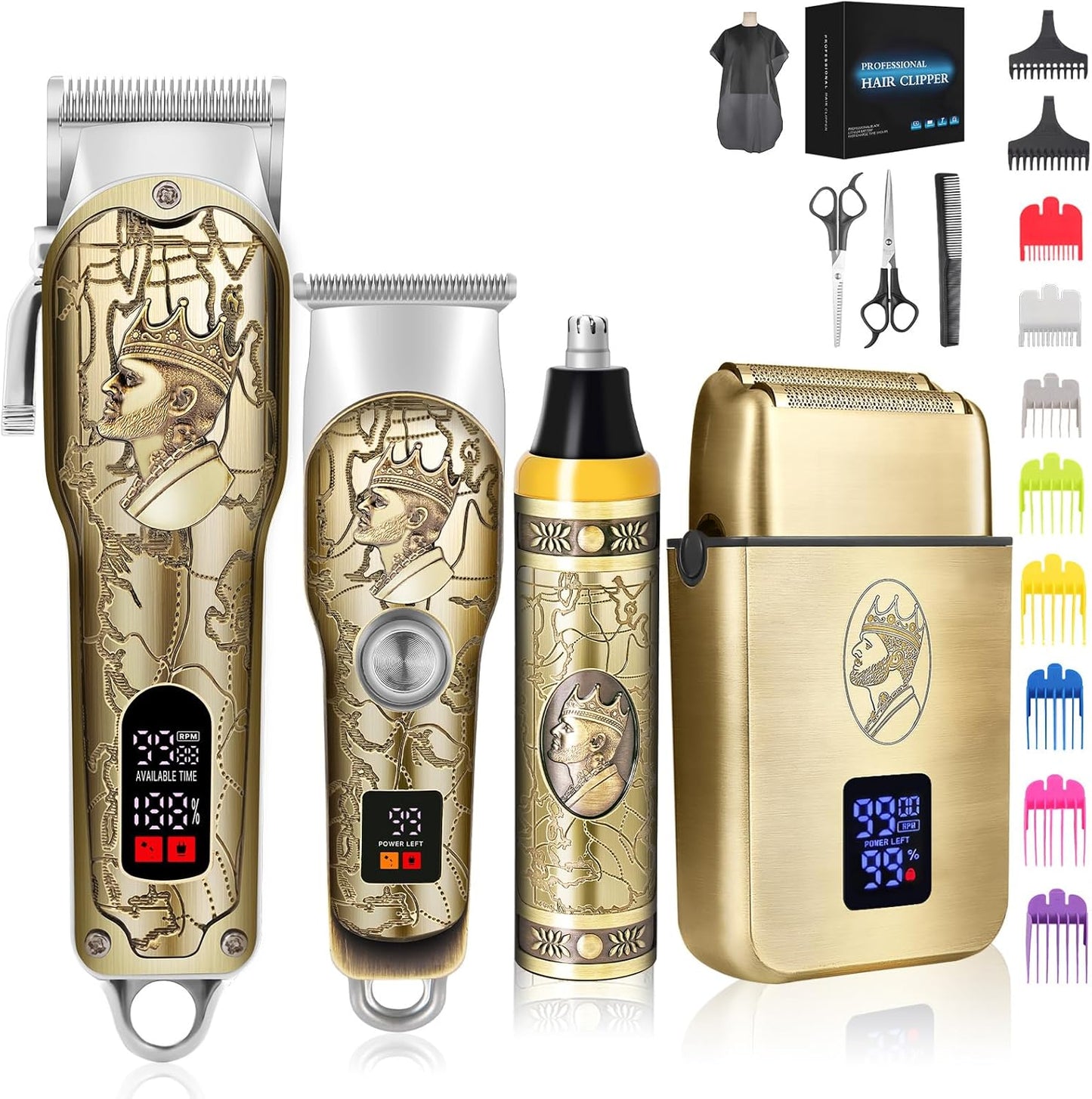Professional Hair Clippers for Men - Cordless Haircutting Machine with LED Display | Grooming Kit for Barbers