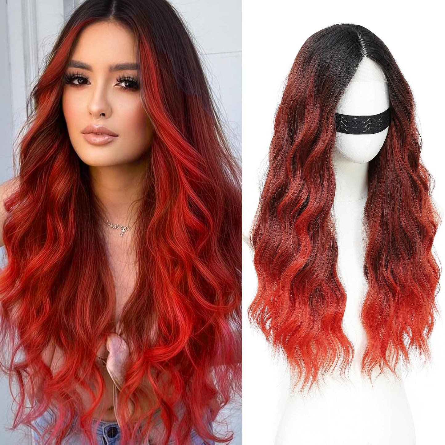 Ombre Blonde Wigs for Women - 26 Inch Long Wavy Synthetic Lace Front Wig | Heat Resistant for Daily & Party Wear