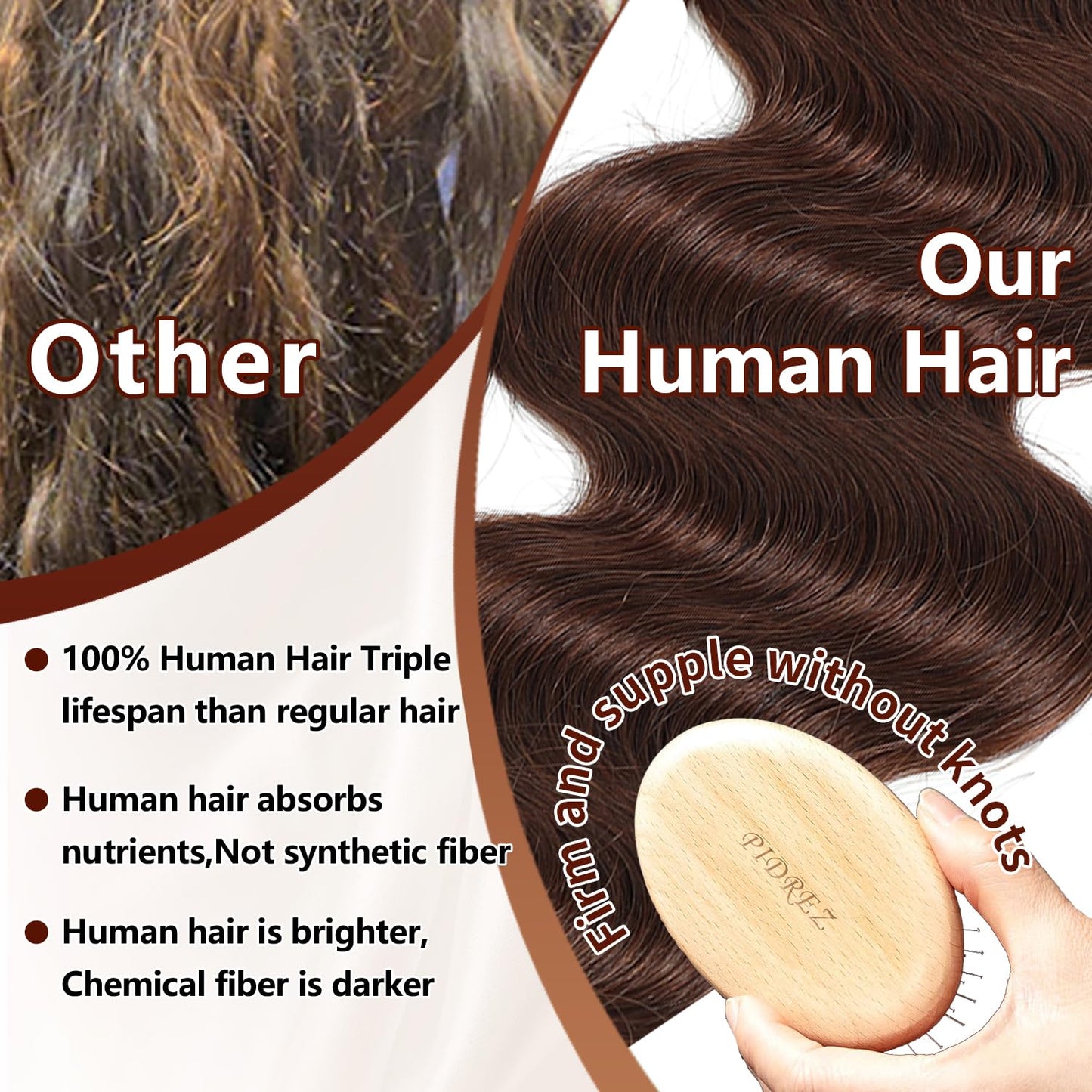 28 Inch Chocolate Brown Human Hair Wig - 250% Density, 13x6 HD Body Wave with Baby Hair | 100% Real, No Tangle, No Shedding