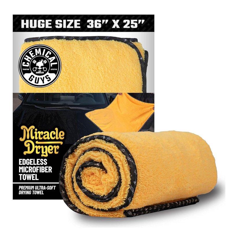 Chemical Guys Large Microfiber Drying Towel for Cars Trucks SUVs RVs and Motorcycles, Large 36 x 25 Inch Yellow Absorbent Exterior Drying Towel