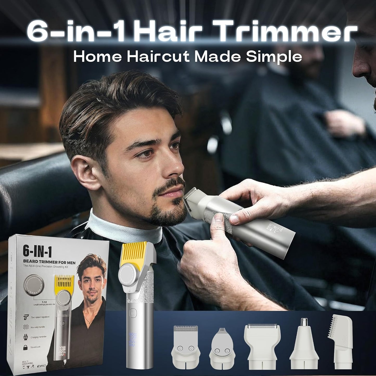 Beard Trimmer for Men - Professional Cordless Grooming Kit with Magnetic Head & Precision Dial | IPX7 Waterproof, 2-Speed, 1200mAh Battery