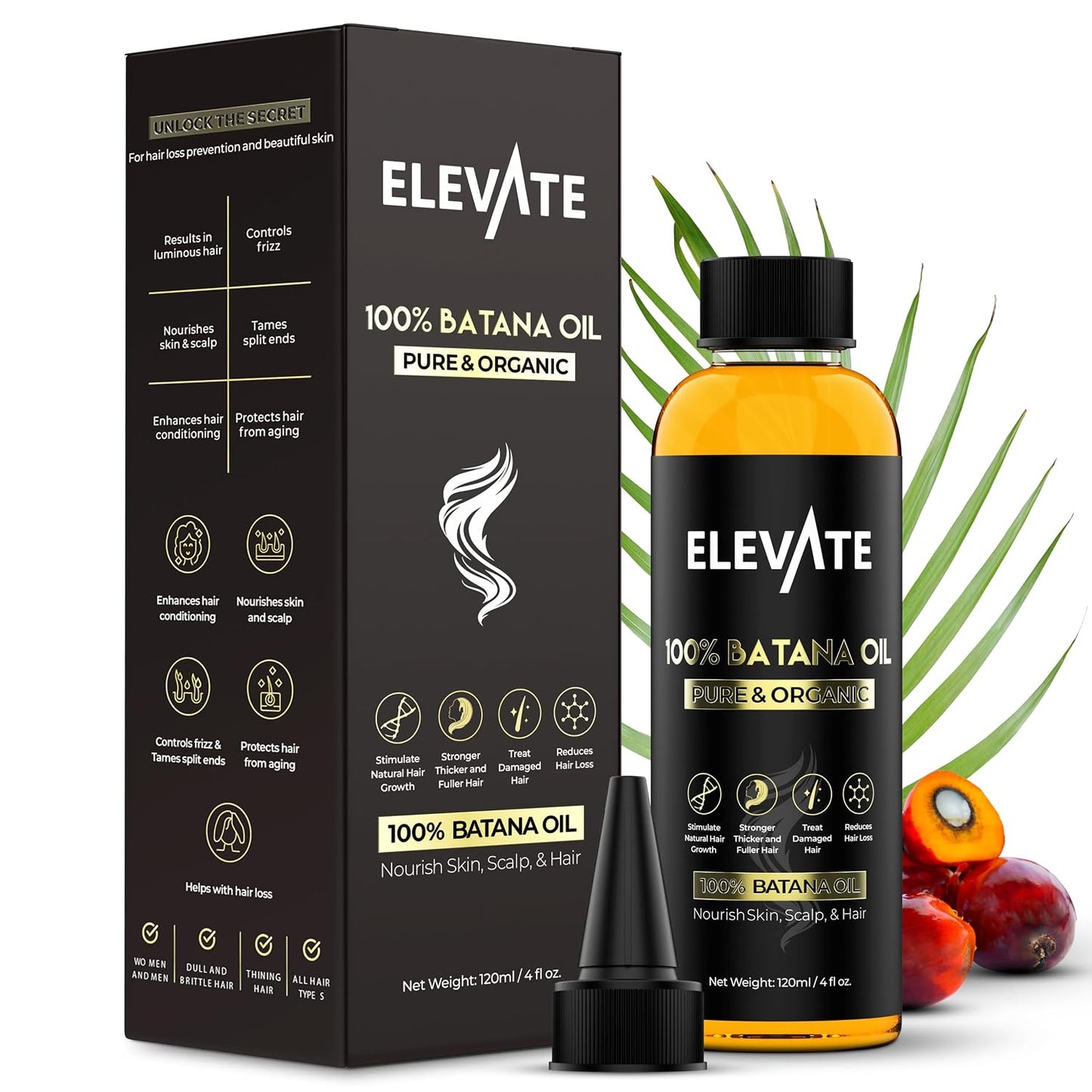Elevate Batana Oil for Hair Growth - 100% Pure Organic Serum for Thickness & Scalp Care | 4 Fl Oz