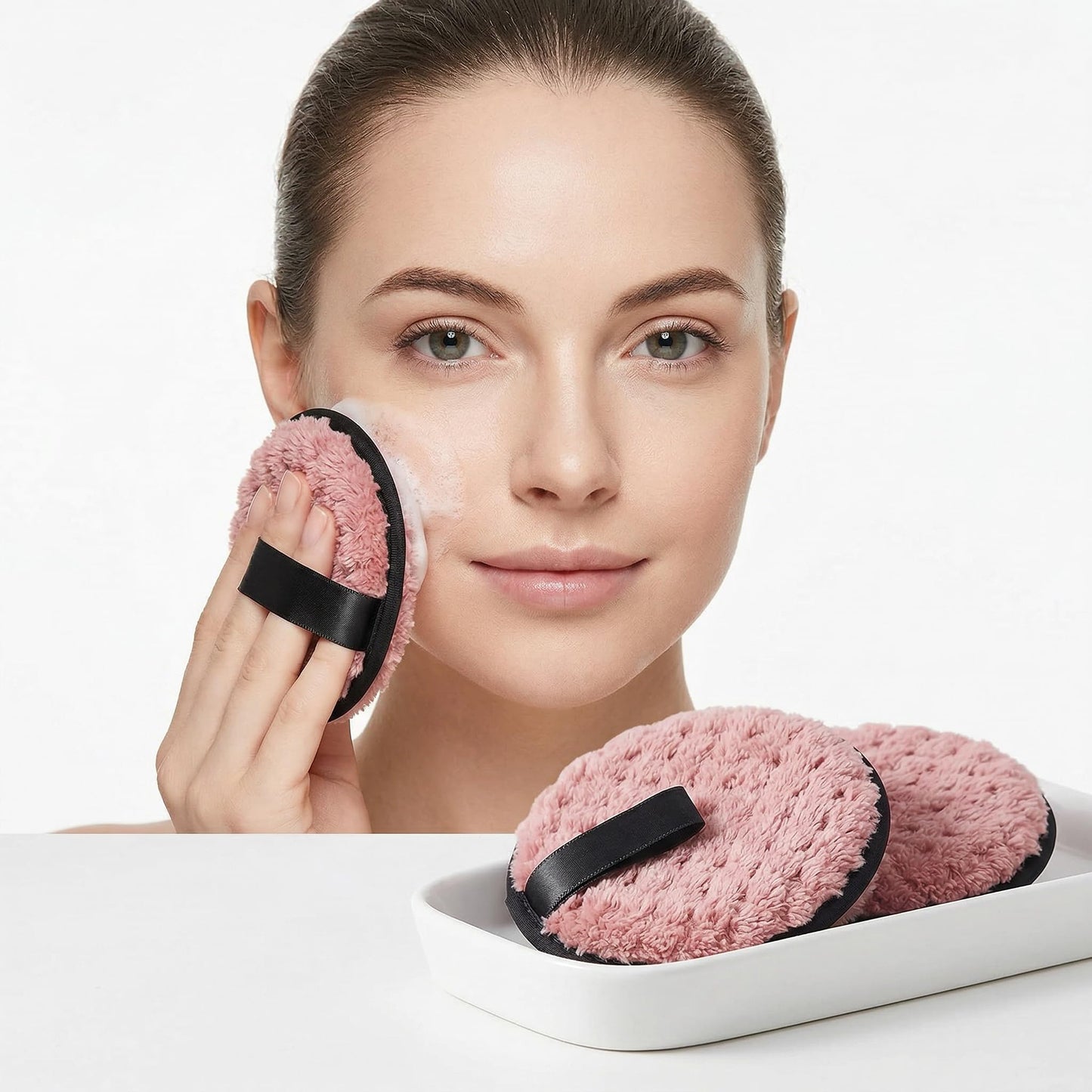 2PACK Makeup Remover Puff, Reusable Makeup Remover Pads for Removing Foundation, Mascara, Eyeshadow and Lipstick, Soft Facial Cleansing Pads for Daily Makeup Removal and Skincare Routine Pink