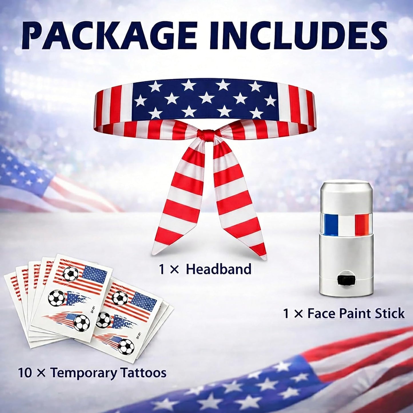 Soccer Fan Accessories Kit - Headband, Face Paint, 10 Temporary Tattoos & Game Day Essentials