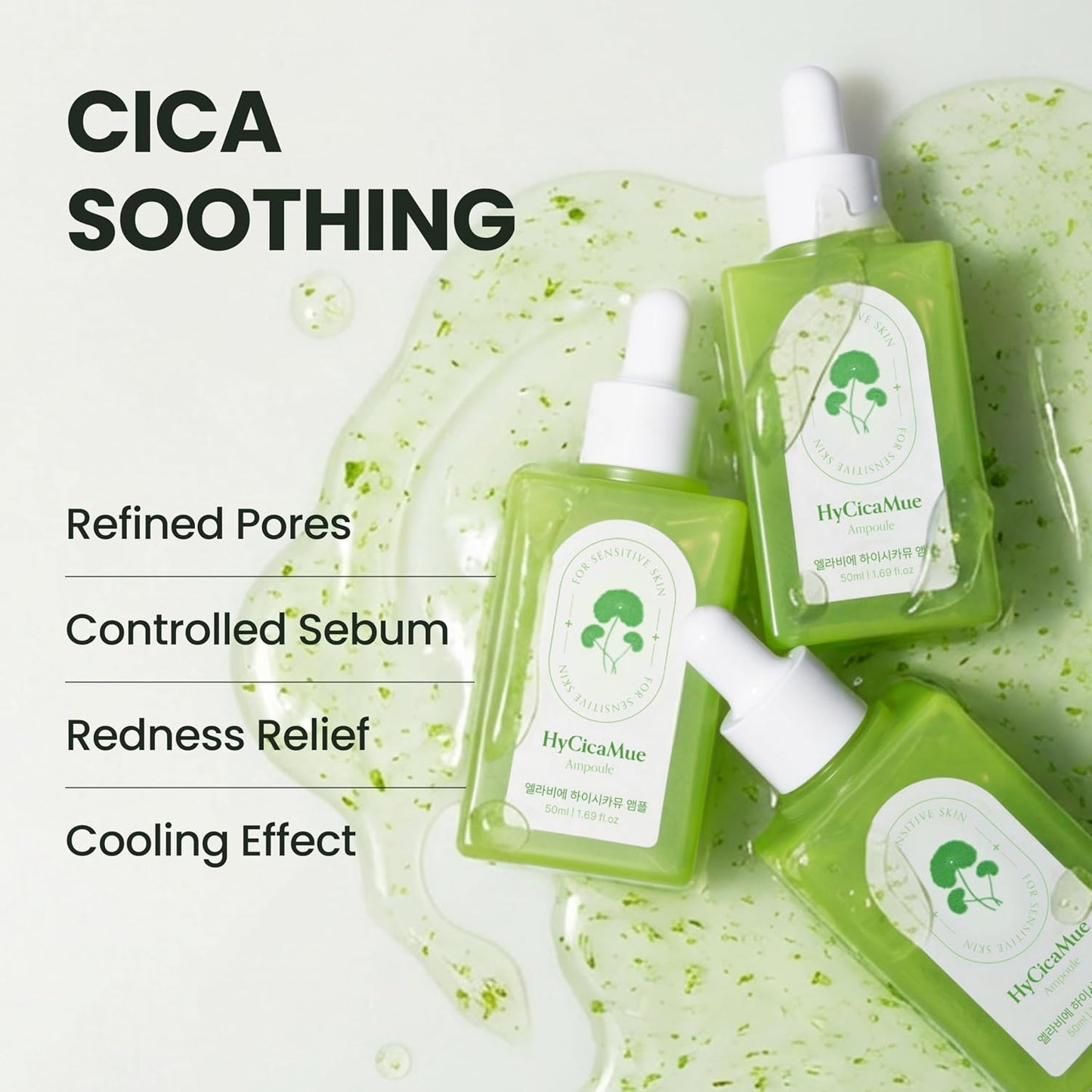 Calming Ampoule Serum for Sebum Control & Pore Care - Cica & Hyaluronic Acid, Vegan Formula | Fast-Absorbing Korean Skin Care