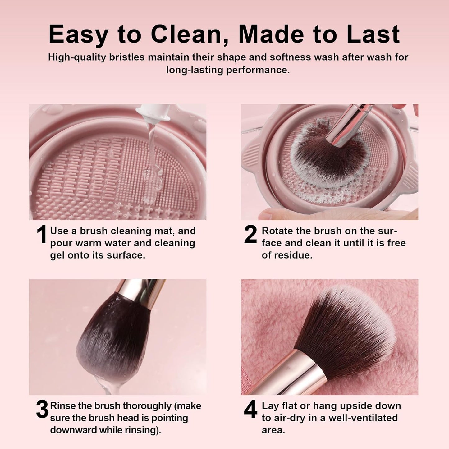 Professional Pink Makeup Brushes Set - 14 Pcs Synthetic Foundation, Concealer & Eyeshadow Brushes | Includes 2 Powder Puffs & Dual-Ended Mask Applicator