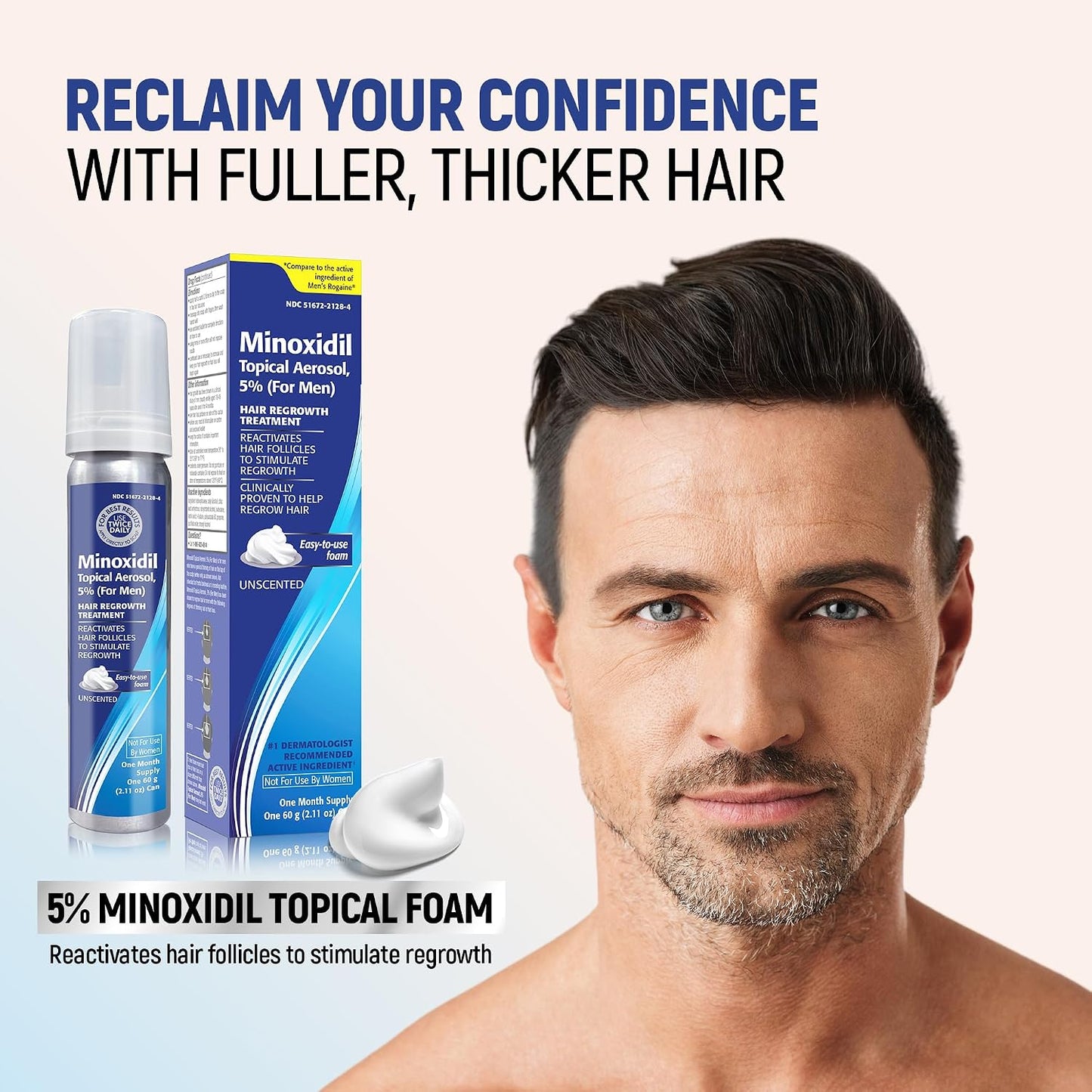 Minoxidil 5% Hair Regrowth Foam - 4-Month Treatment for Men | 2.11 oz (4 Pack)