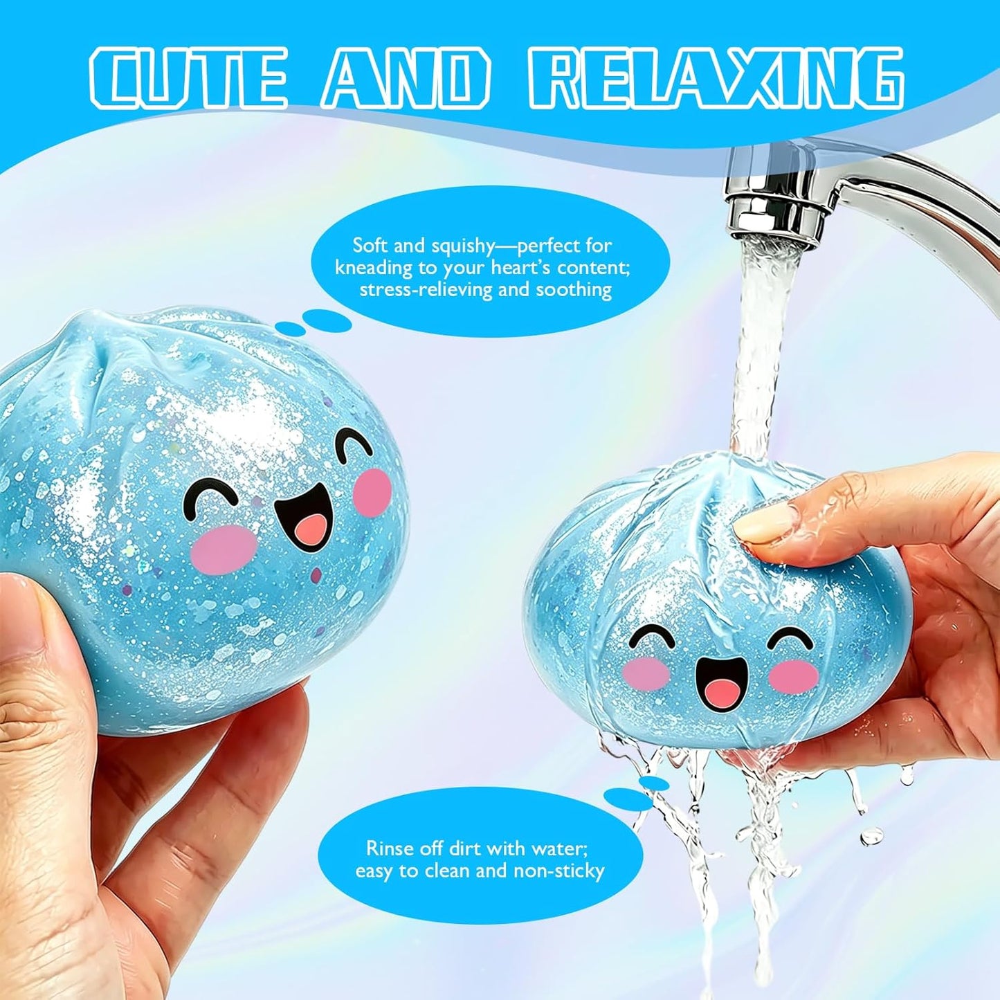 Glitter Dumpling Squishy Box | Realistic Fidget Toy for Anxiety Relief - Large Blue Squishies for Teens & Adults