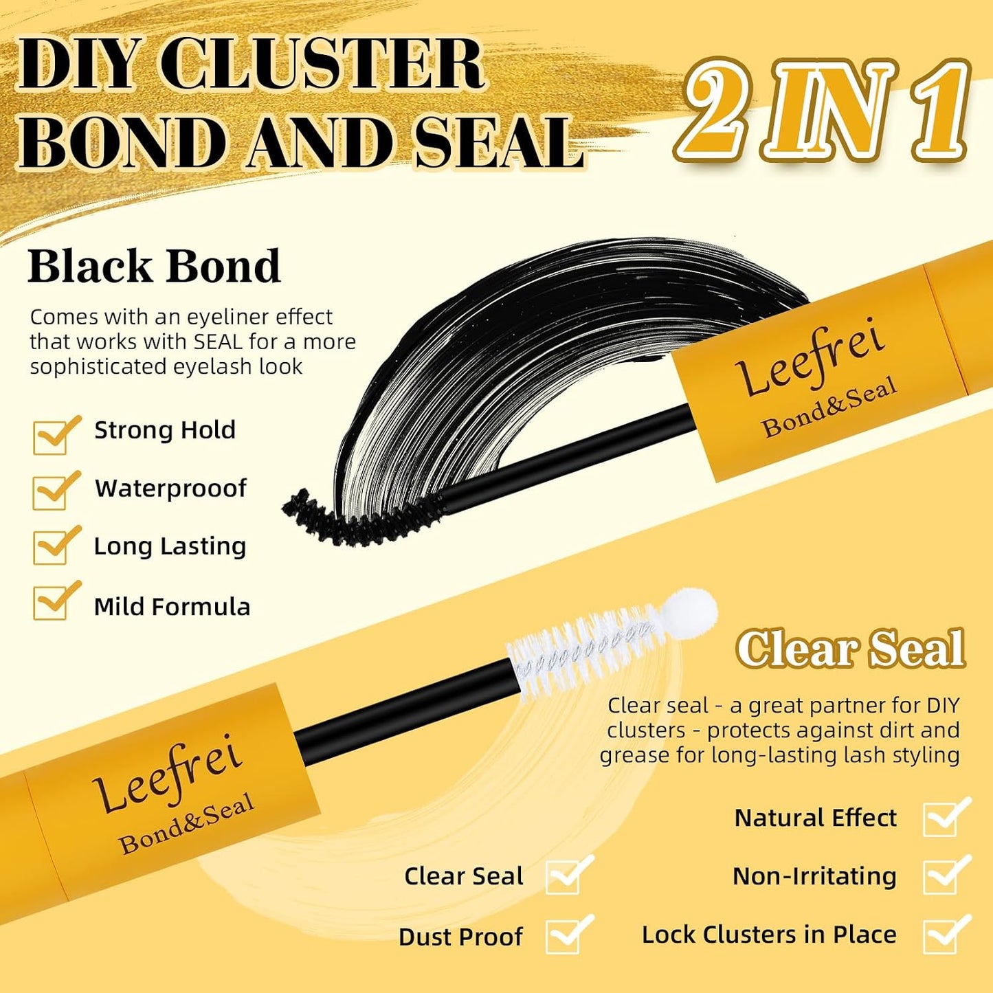 Lash Bond and Seal - 2-in-1 DIY Lash Glue for Cluster Lashes | Long-Lasting, Quick-Drying, Waterproof Adhesive