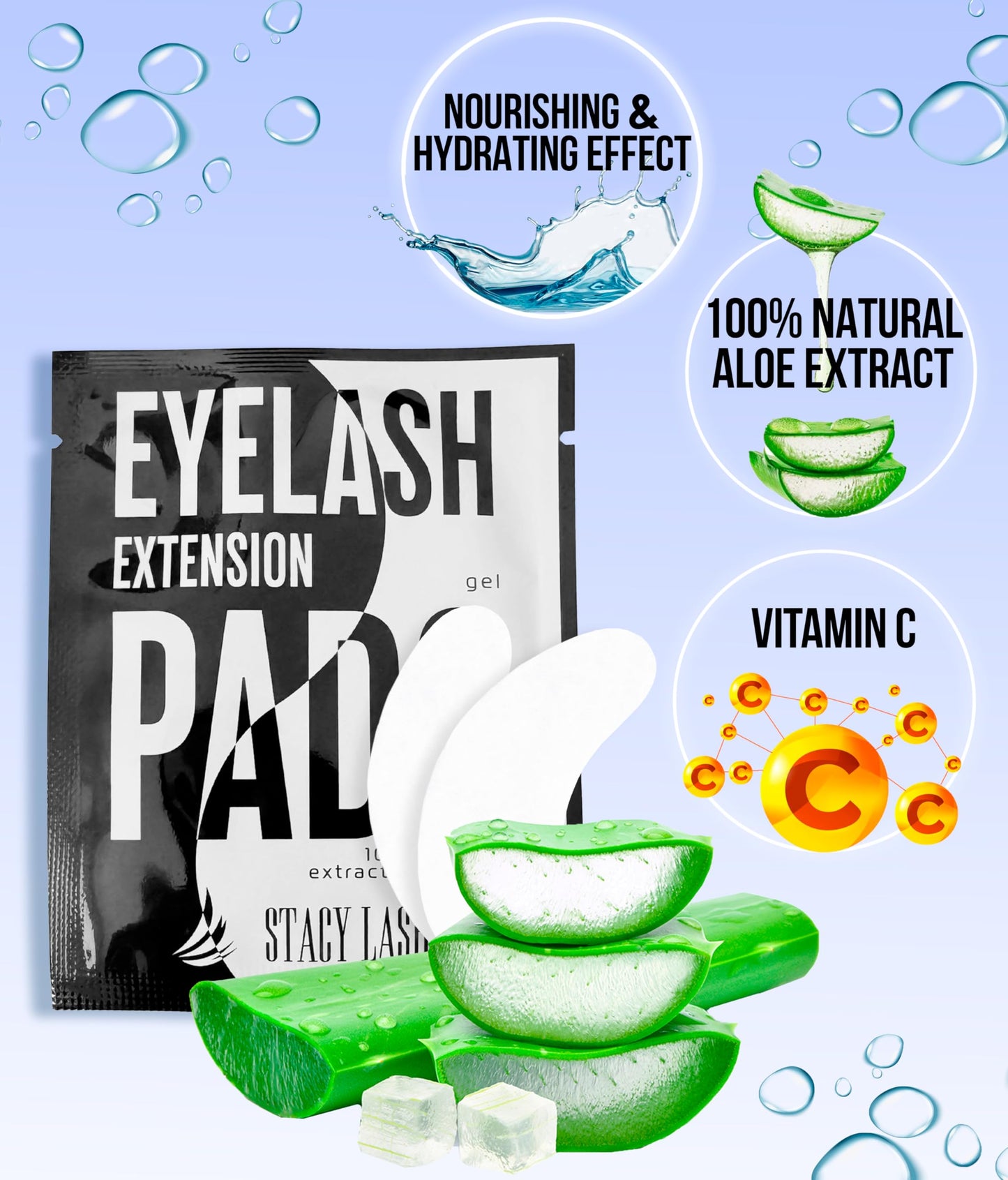 STACY LASH 100 Pairs Set Under Eye Gel Pads for Eyelash Extension - Lint Free Patches with Vitamin C and Aloe Vera Lash Supplies and Beauty tools - Hydrogel Eye Pads - Skin Moisturizes