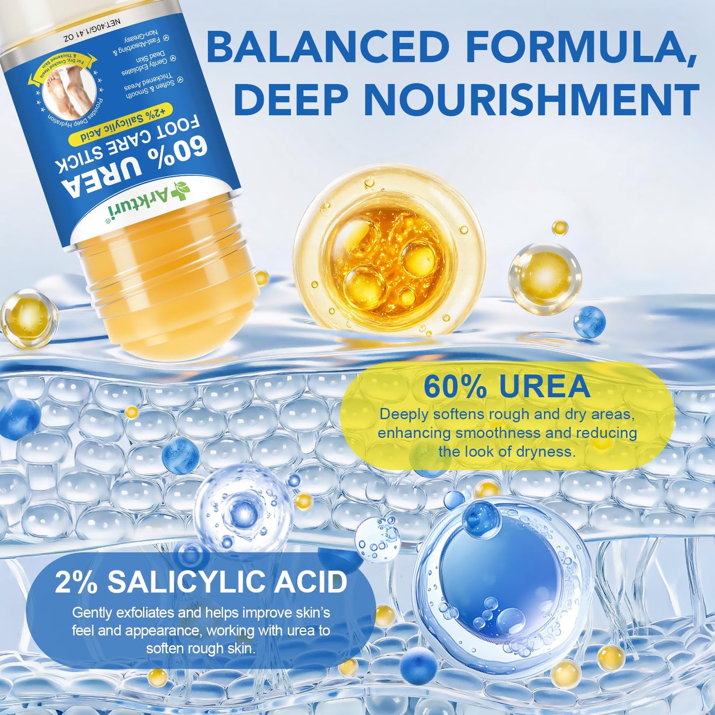 Urea Cream 60% with Salicylic Acid 2% Urea Foot Care Stick, Foot Cream for Dry Cracked Feet, Heels, Knees, Hands, Elbows, Feet Moisturizer Stick for Callus Remover & Skin Softener (40g (Pack of 2))