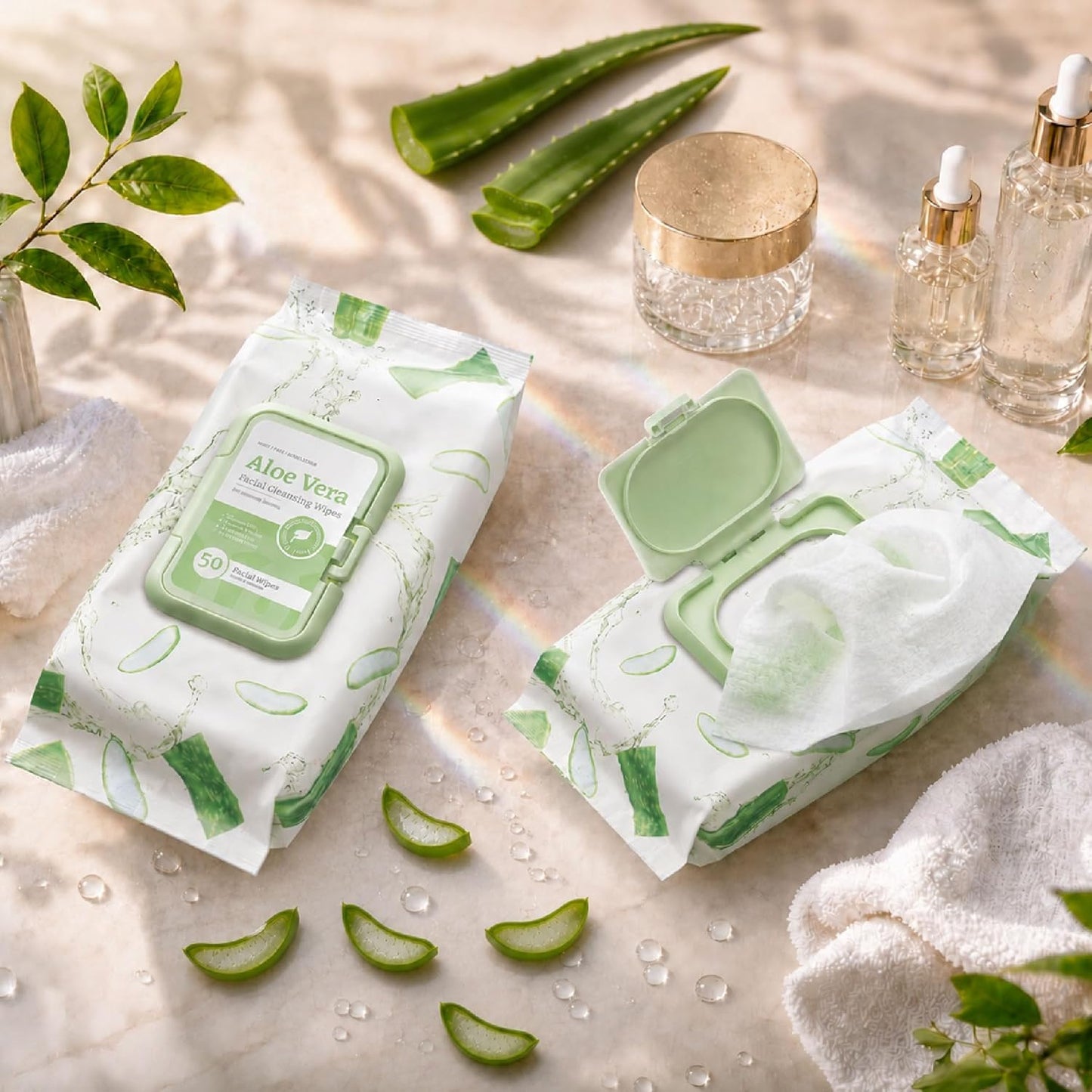 Makeup Cleansing Wipes - Gentle Aloe Vera Face Wipes, 50 Count (Pack of 2)