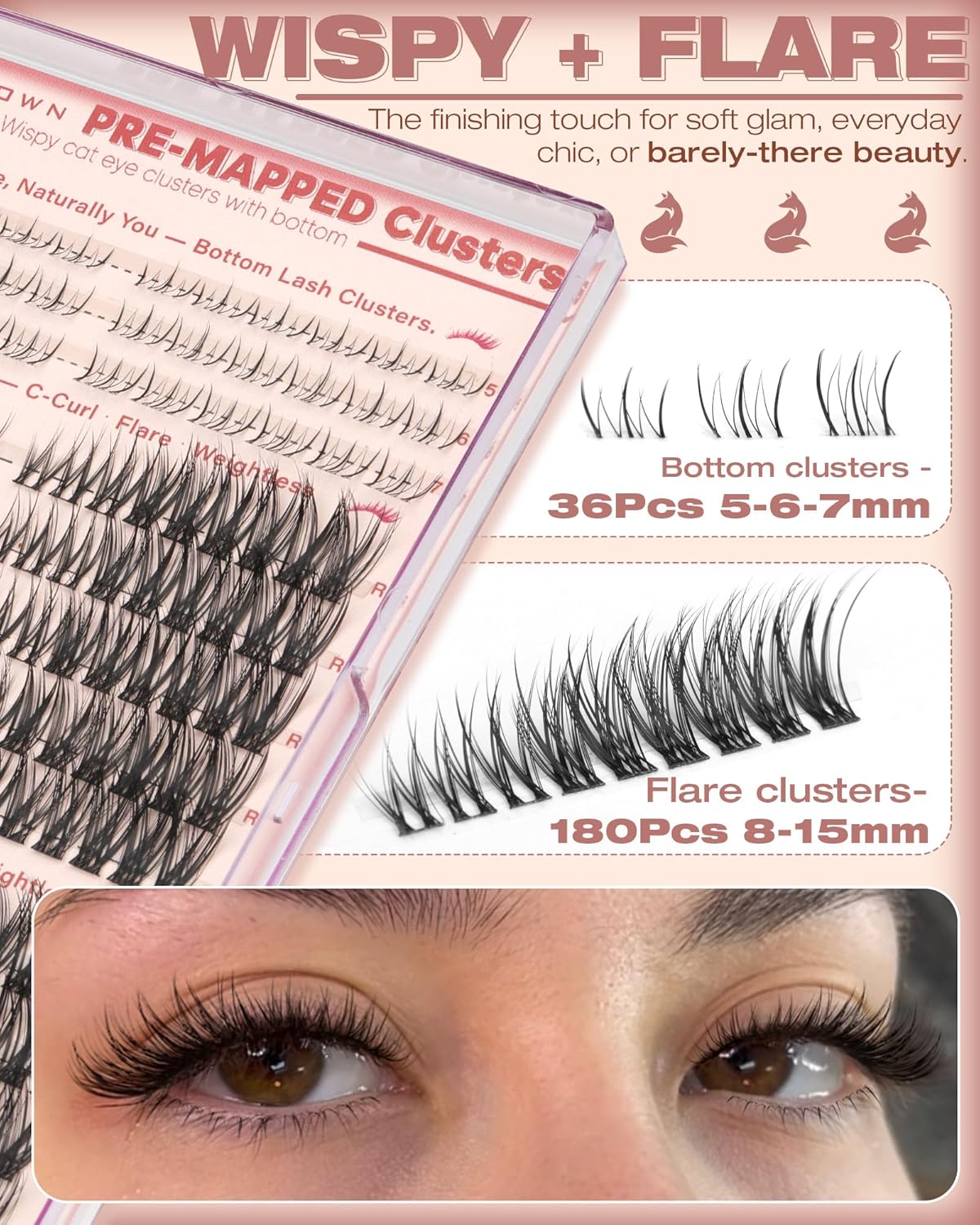 Natural Lash Clusters - Wispy Cat Eye Eyelash Extensions for Daily Wear | Pre-Mapped Bottom Lashes