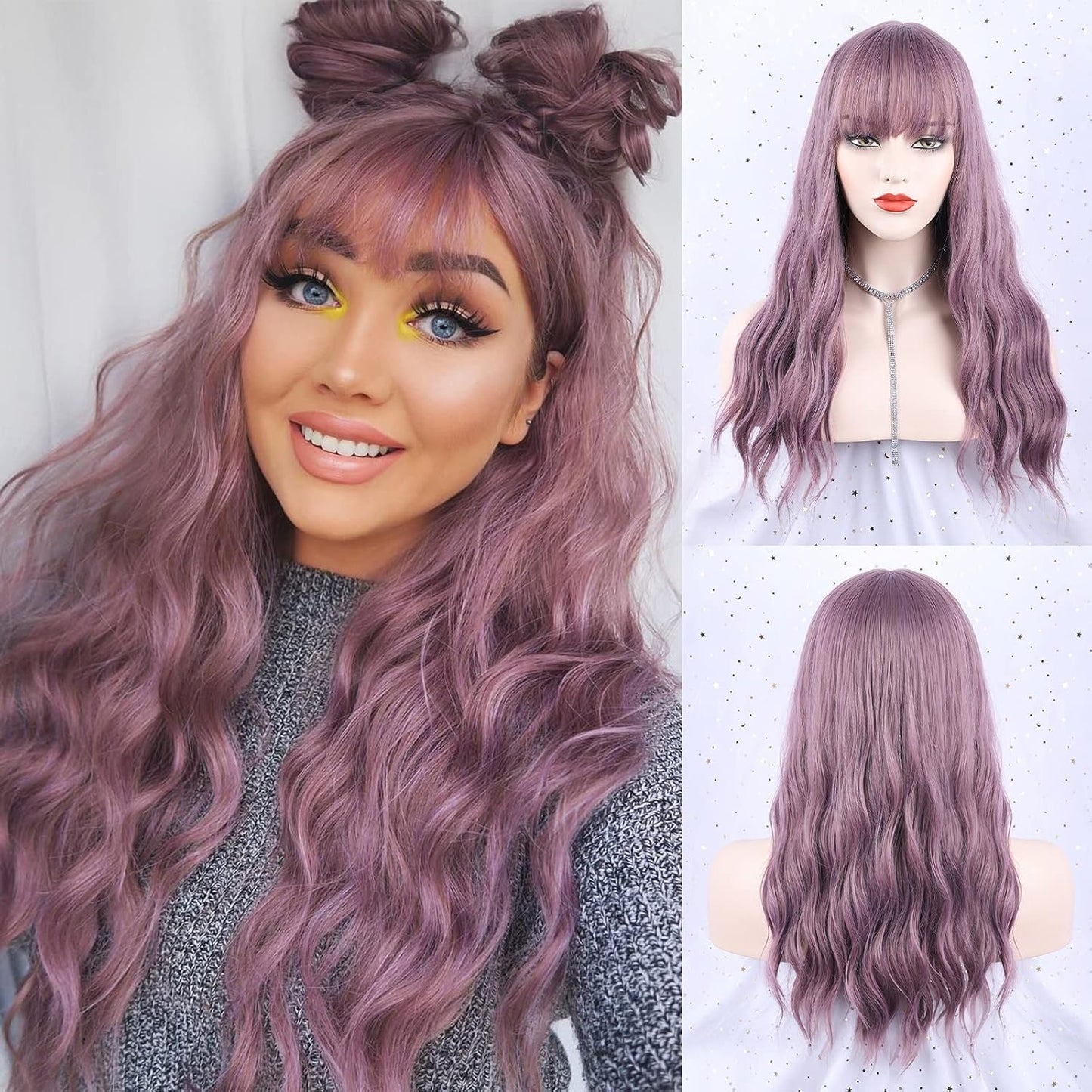 NAYOO Brown Wigs for Women - Long Curly Wavy Hair | Heat Resistant Synthetic Fiber, 24 Inches