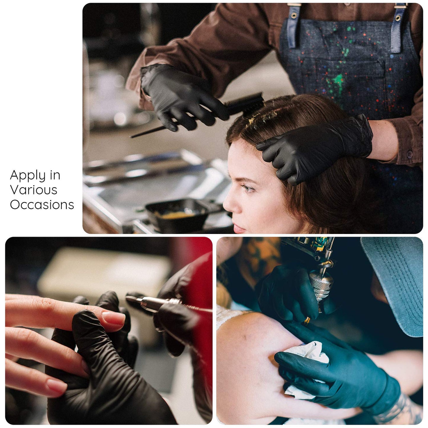 Hair Dye Gloves - 20 Count Black Reusable Rubber Gloves for Professional Hair Coloring | Medium Size