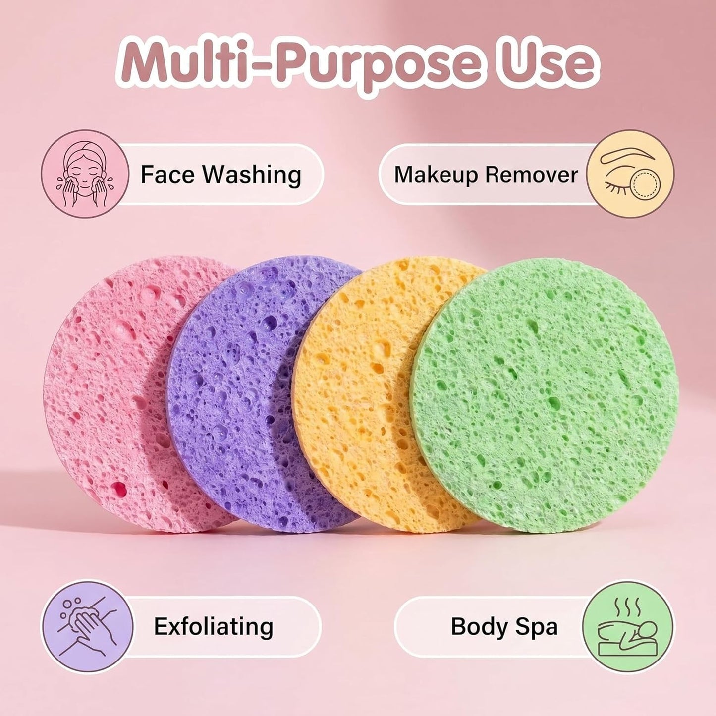 Compressed Facial Sponges - 80 Count Reusable Face Cleansing Pads | Gentle Exfoliating Makeup Removal Sponges for Deep Cleansing