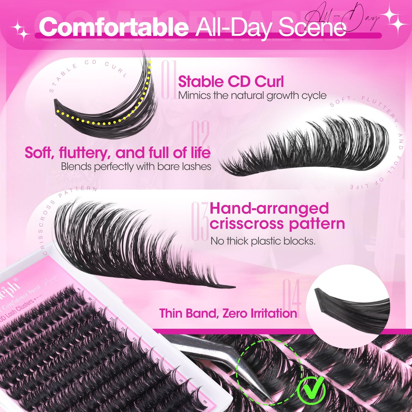 100D Lash Clusters Kit Wispy Eyelash Clusters Kit D Curly Lash Extension Kit 8-18mm Cluster Eyelash Extensions Kit Thick Individual Lashes Clusters by Delyneph