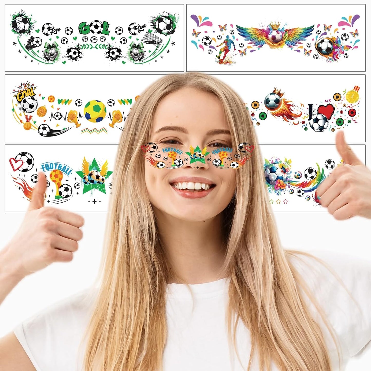 Soccer Temporary Tattoos - Waterproof Cartoon Face Stickers | 6 Fun Styles for Party Makeup