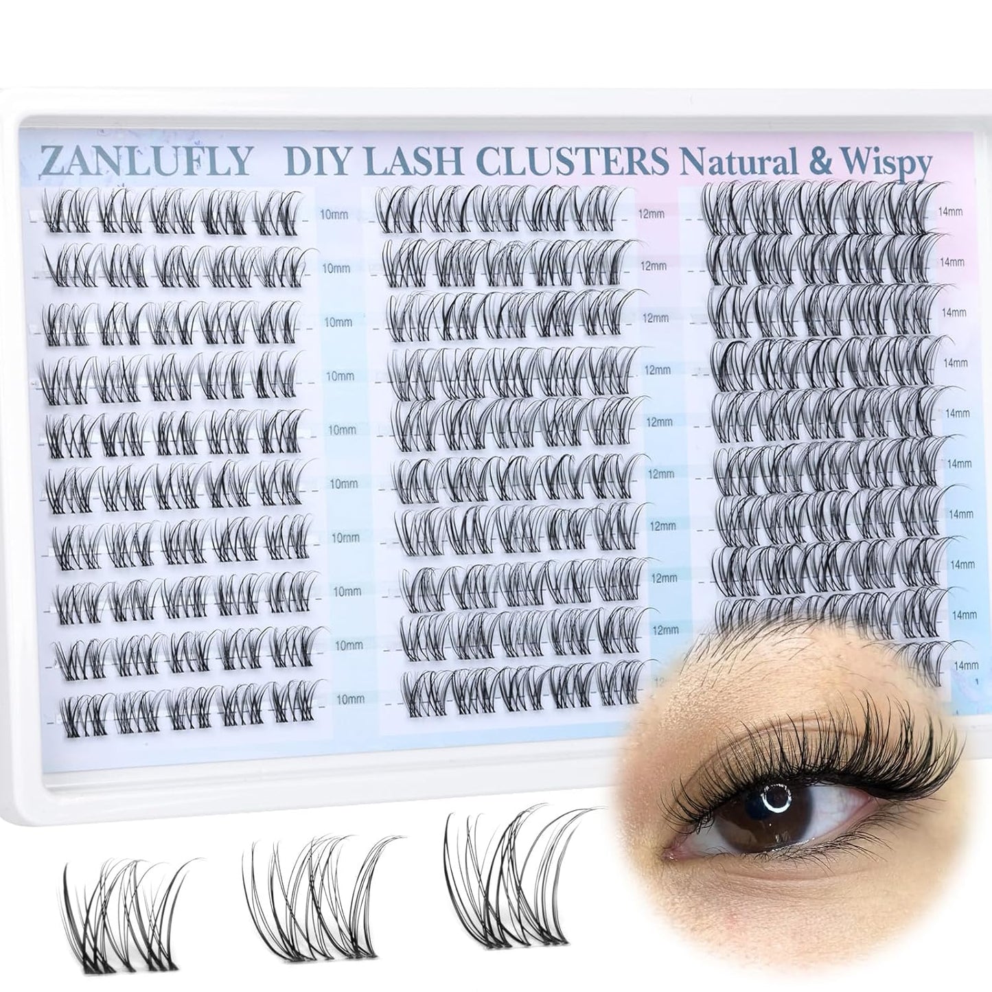 Natural CC-Curly Cluster Lashes - Wispy Eyelash Extensions with Clear Band | 10-14MM Individual DIY Lashes
