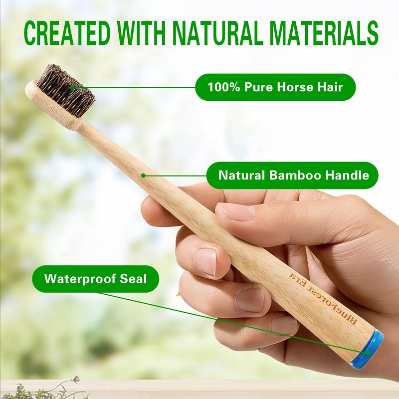 BlueForest Era Horse Hair Toothbrush, Natural Bamboo Toothbrushes, Organic Wooden Toothbrush Non Toxic, Plasstic Free Bamboo Toothbrush Soft, All Natural Bristles Toothbrushes for Adults