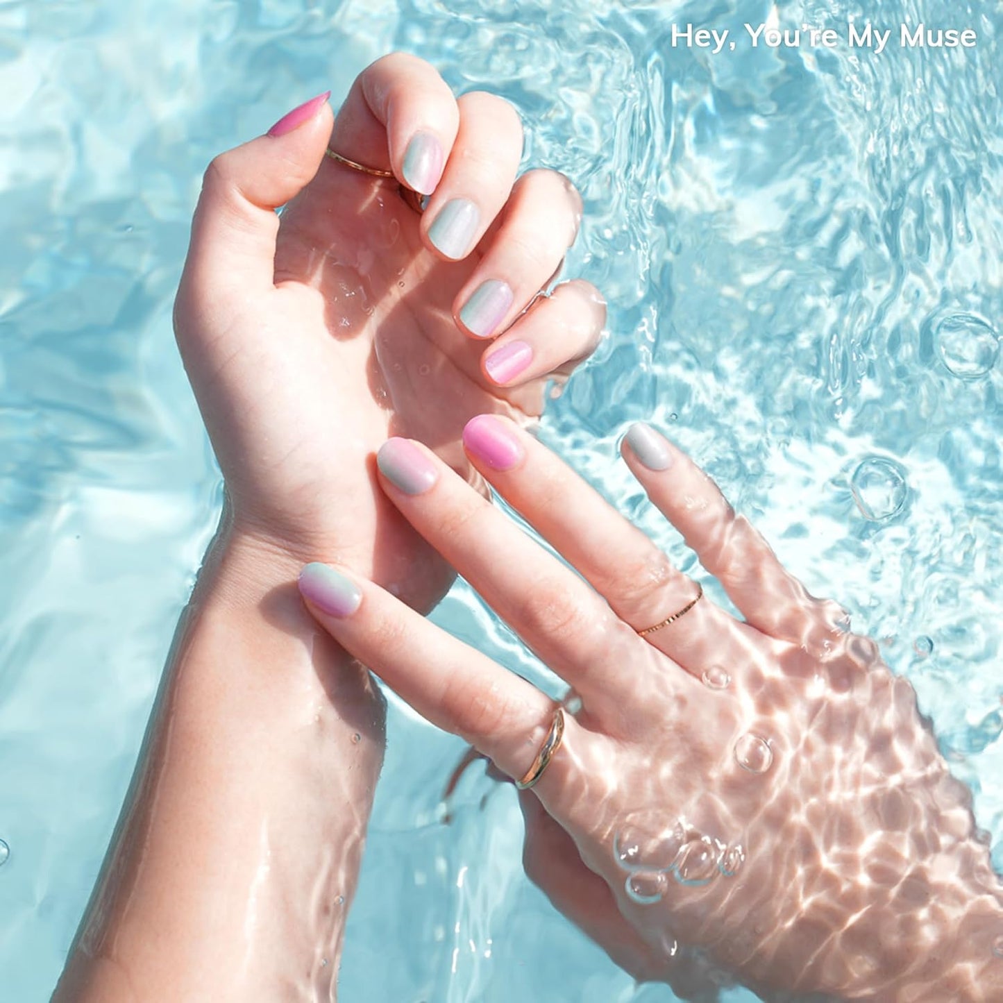 Semi Cured Gel Nail Strips - Easy Apply & Remove, Salon Quality | Pink Rainbow Design | 28 Strips, 2 Prep Pads, Nail File & Stick