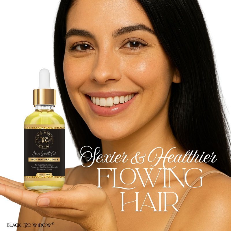 Black Widow Rosemary Mint Scalp & Hair Oil, 2 Oz, with Castor, Jojoba, Peppermint & Vitamin E, for Dry Scalp, Split Ends & Stronger-Looking Hair, All Hair Types