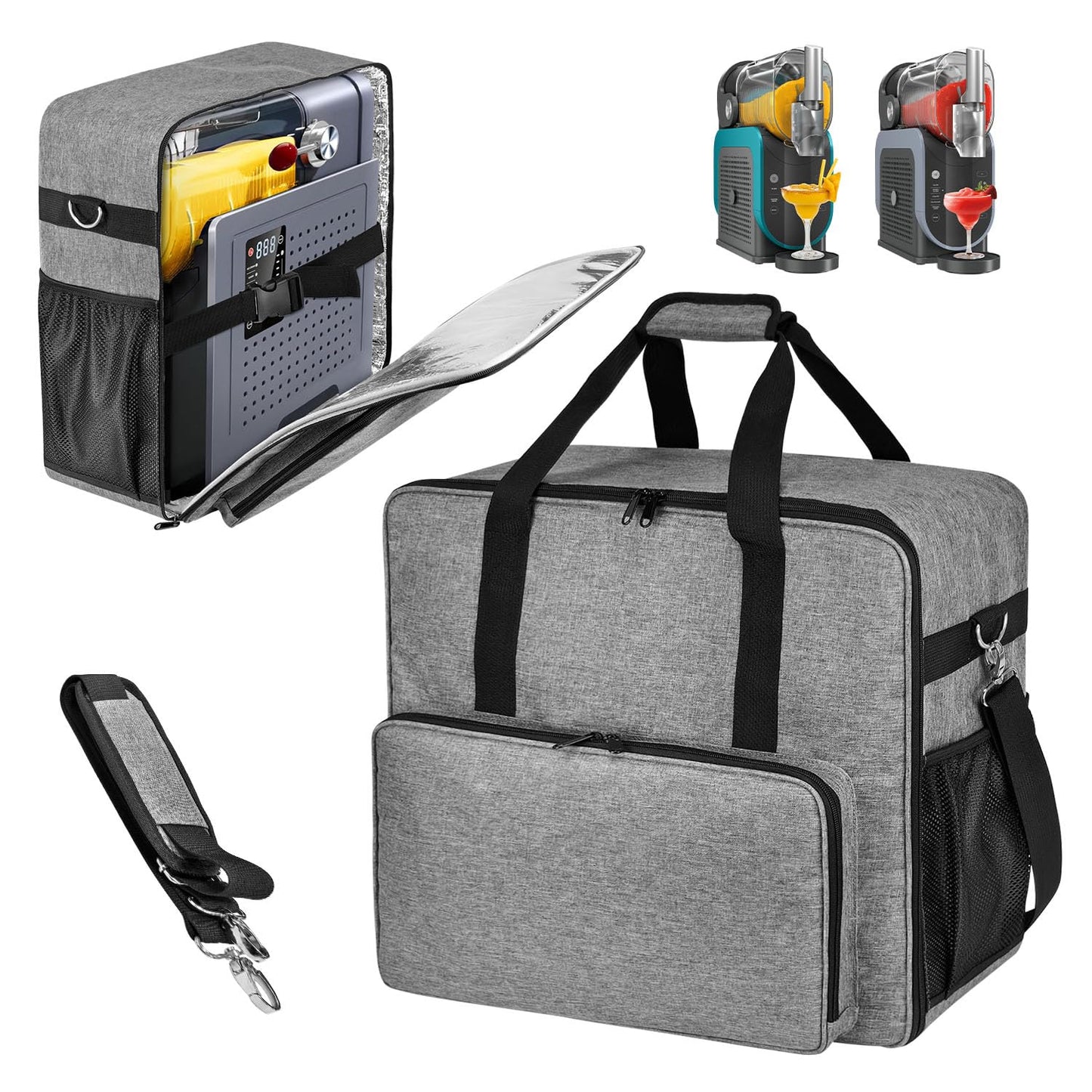 BOHEMIABY 2025Thermal Slushie Machine Carrying Bag, Large Portable Slushie Carrying Case for Ninjaa Fs301 & Fs300, Large Opening Design, Thick Padding, Removable Shoulder Strap, Accessory Bag (Gray)