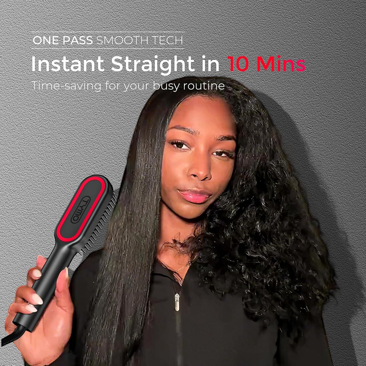 Tymo Hair Straightener Brush - Ionic Compact Styling Tool for Women | Lightweight, Fast Heat, Black