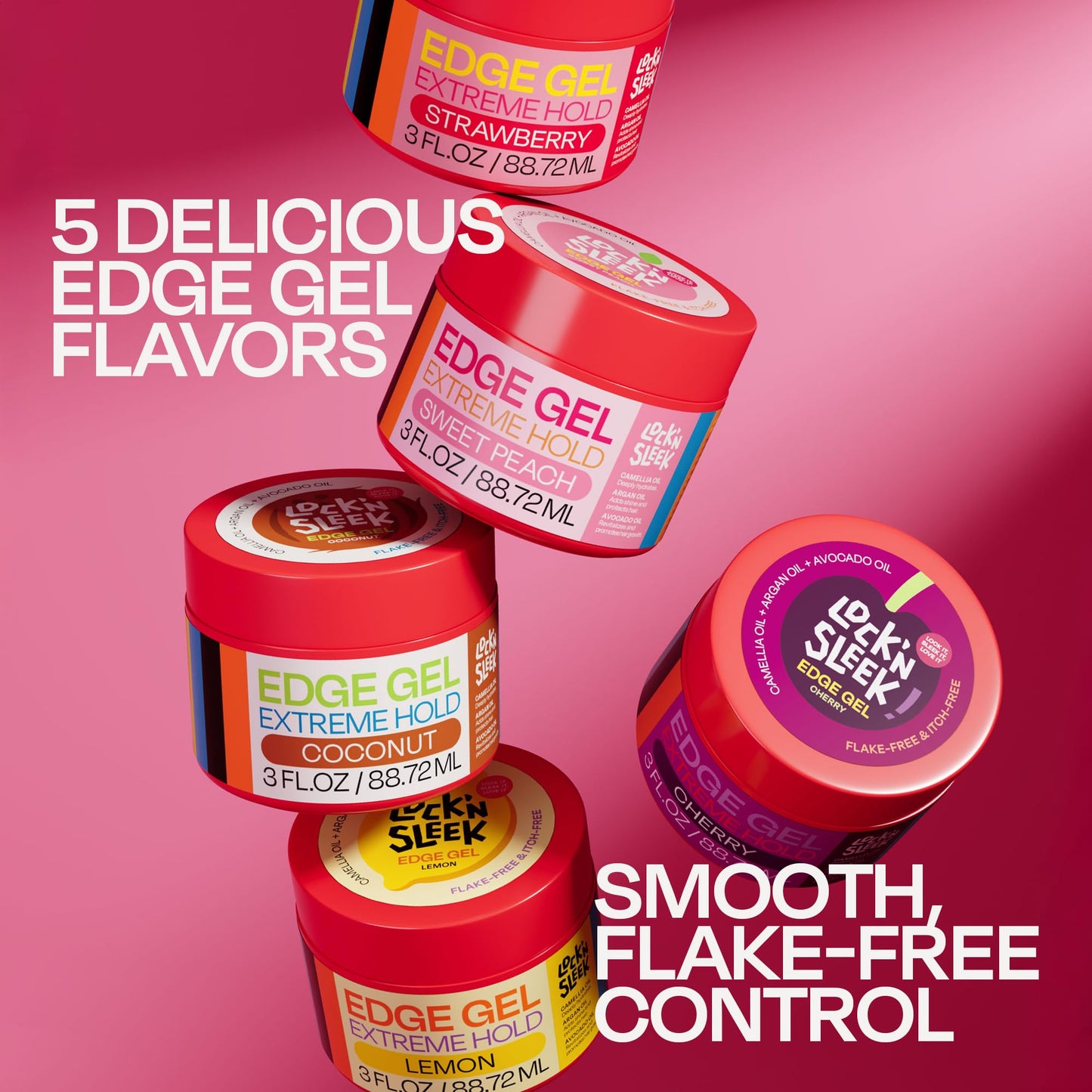LOCK'N SLEEK Edge Gel, Extreme Hold Edge Control Braiding Gel, Flake Free, Tames Frizz, Itch Free and Smooth Edge, 3 oz (Cherry)