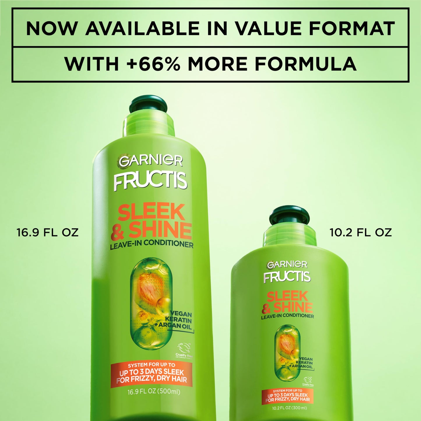 Garnier Fructis Sleek & Shine XL Leave-In Conditioner Cream, Anti-Frizz Hair Treatment with Plant Keratin + Argan Oil, Controls Frizz and Provides Smoothness For Frizzy, Dry Hair, Value, 16.9 Fl Oz