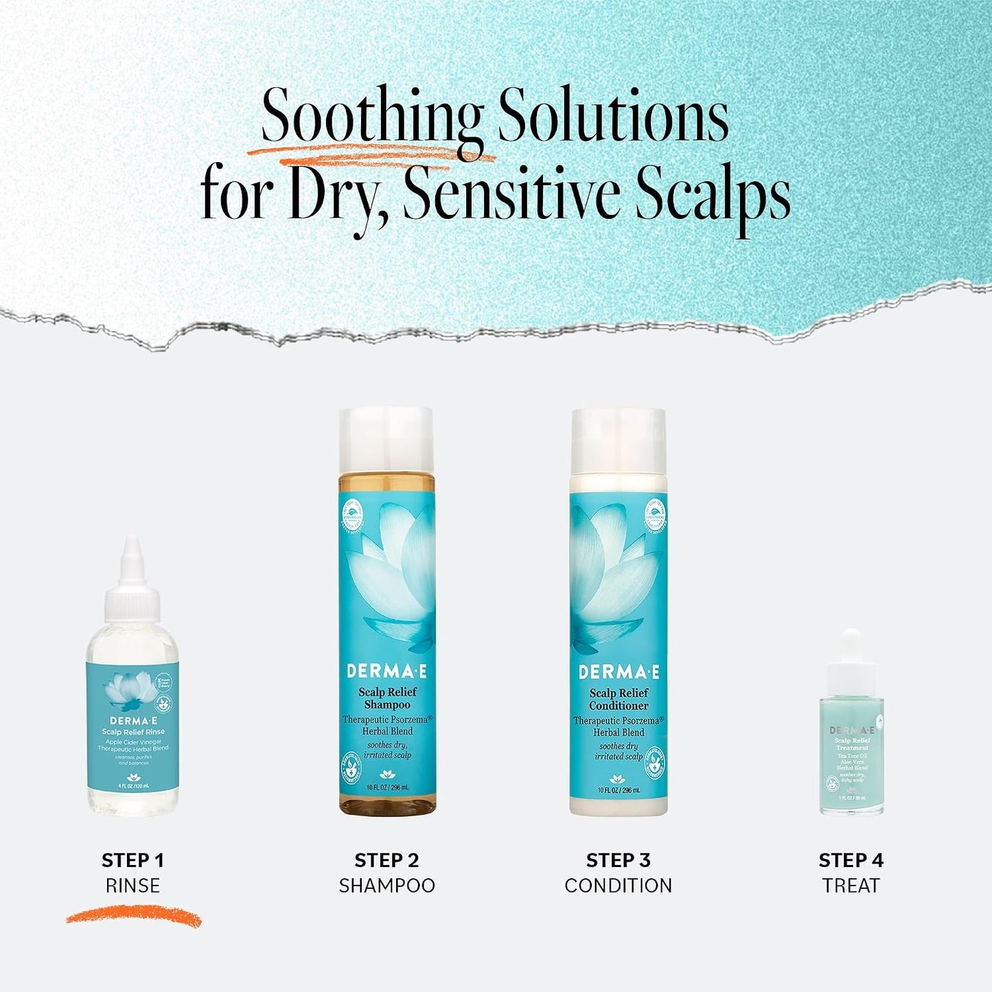 Derma E Scalp Relief Rinse - Salicylic & Lactic Acids Exfoliate Build-Up | 4 Fl Oz, Herbal Blend for Shine & Soothing