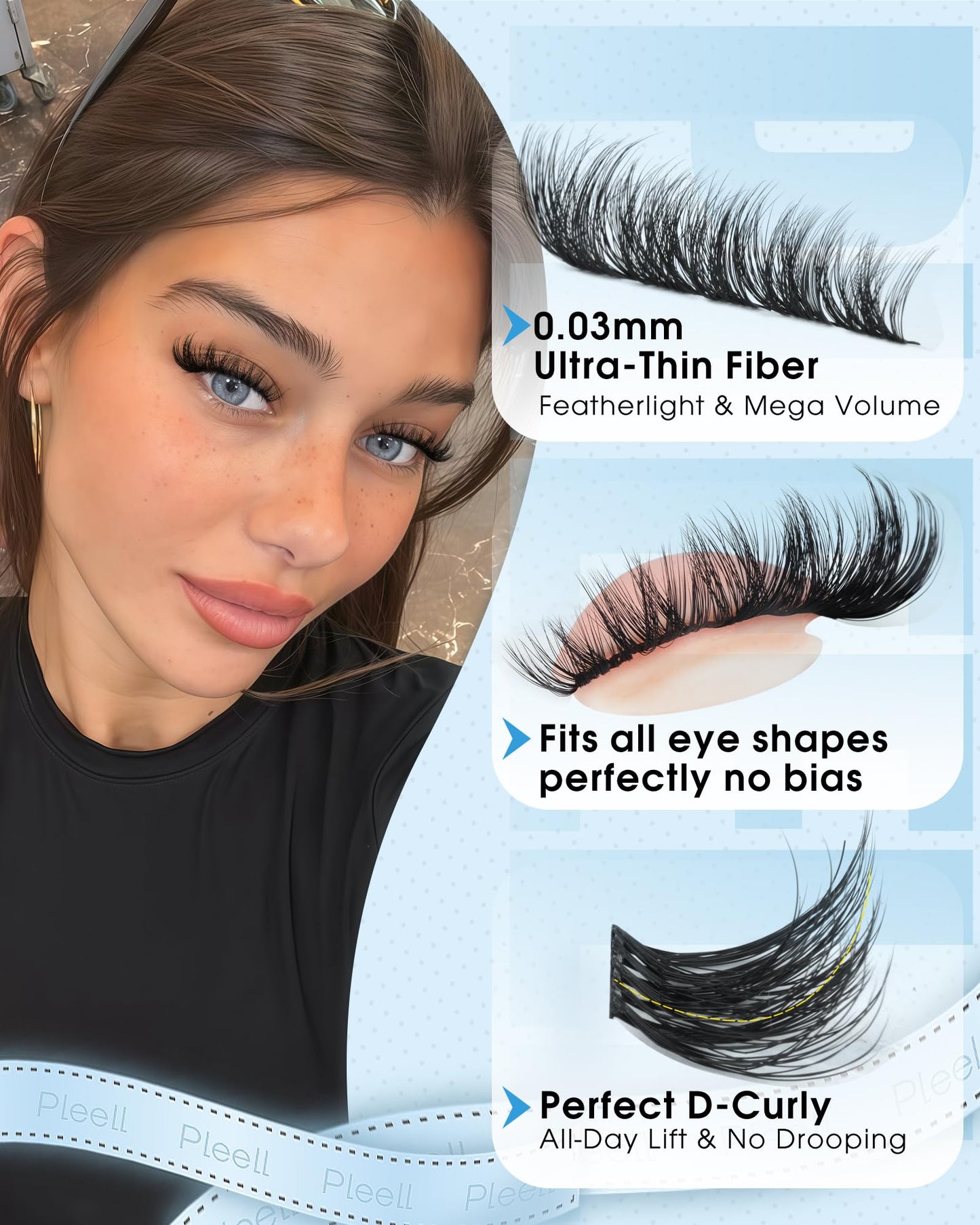 Fluffy Lash Clusters Volume Eyelash Clusters 12-18mm 5D DIY Lashes Clusters D-Curl Thick Cluster Eyelash Extensions Wispy Individual Lashes with Ultra-Thin Band by Pleell