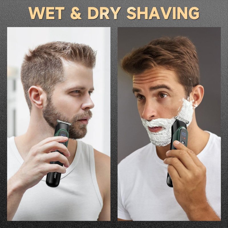 SilkGlow Beard Trimmer for Men, 5-in-1 Cordless Electric Razor for Nose Body Face Mustache, Professional Hair Clippers Shavers Grooming Kit, LED Display, Travel Lock, Gifts for Men