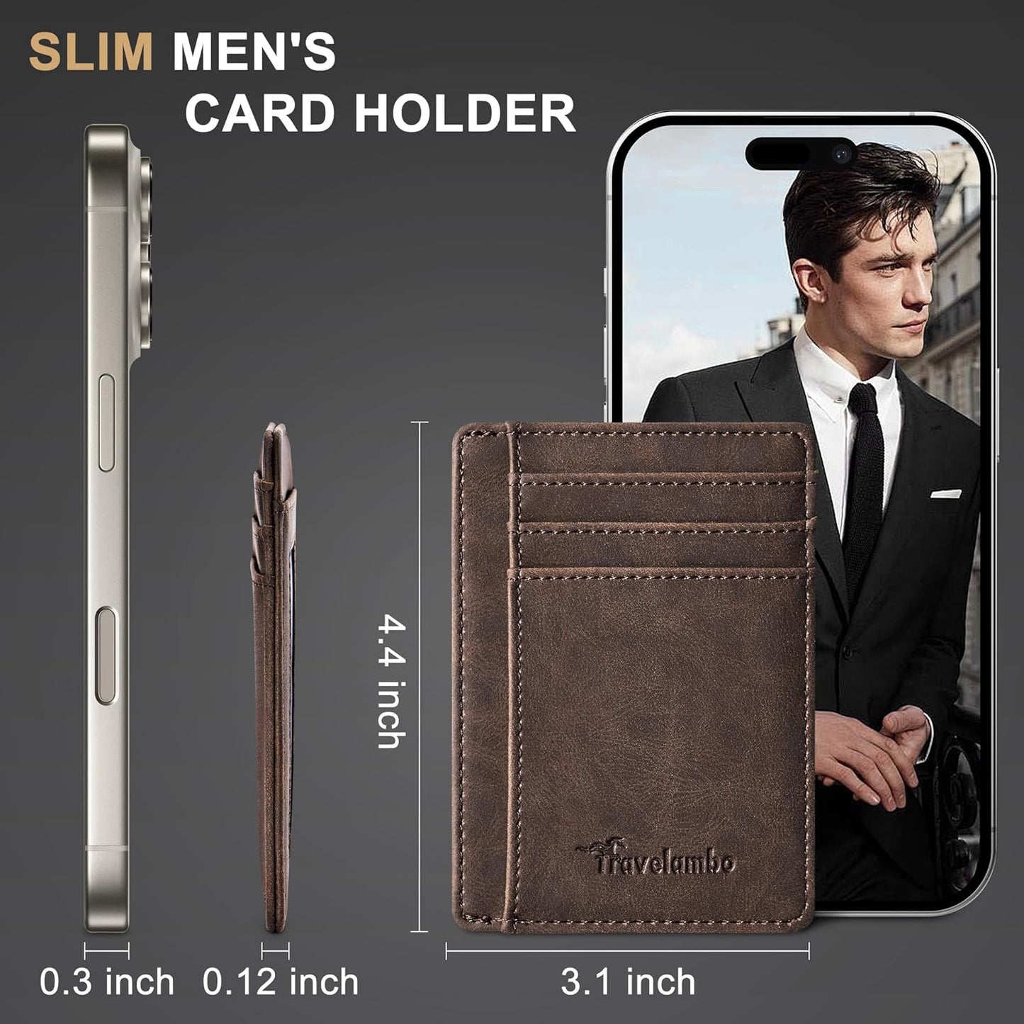 Minimalist Leather RFID Blocking Slim Wallet - Medium Size for Front Pocket Use