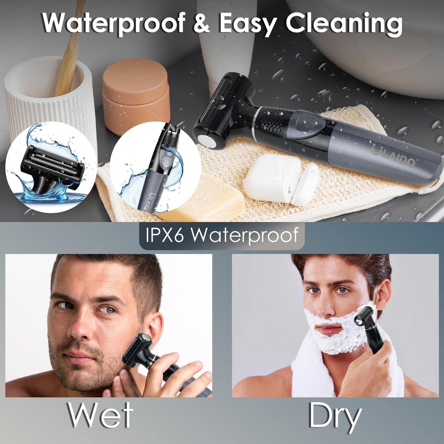 ULAIDO Electric Groin Pubic Hair Trimmer, Body Hair Trimmer for Men, Body Hair Groomers, Waterproof Wet/Dry Ball Trimmer for Full Body and Privates with Replacement Body Groomer Foil Heads