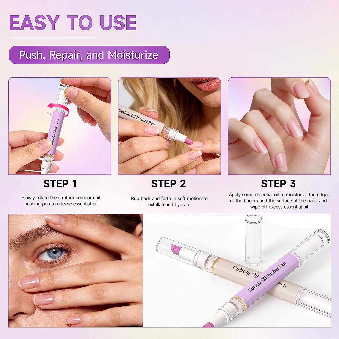 2 Pcs 2-in-1 Cuticle Oil Pusher Pen - 2026 New Ceramic Cuticle Pen,No Leak Travel Size Cuticle Pusher Pen With Oil,Moisturizing And Brightening Instant Keratin Removal Tool For Dry Damaged Nails