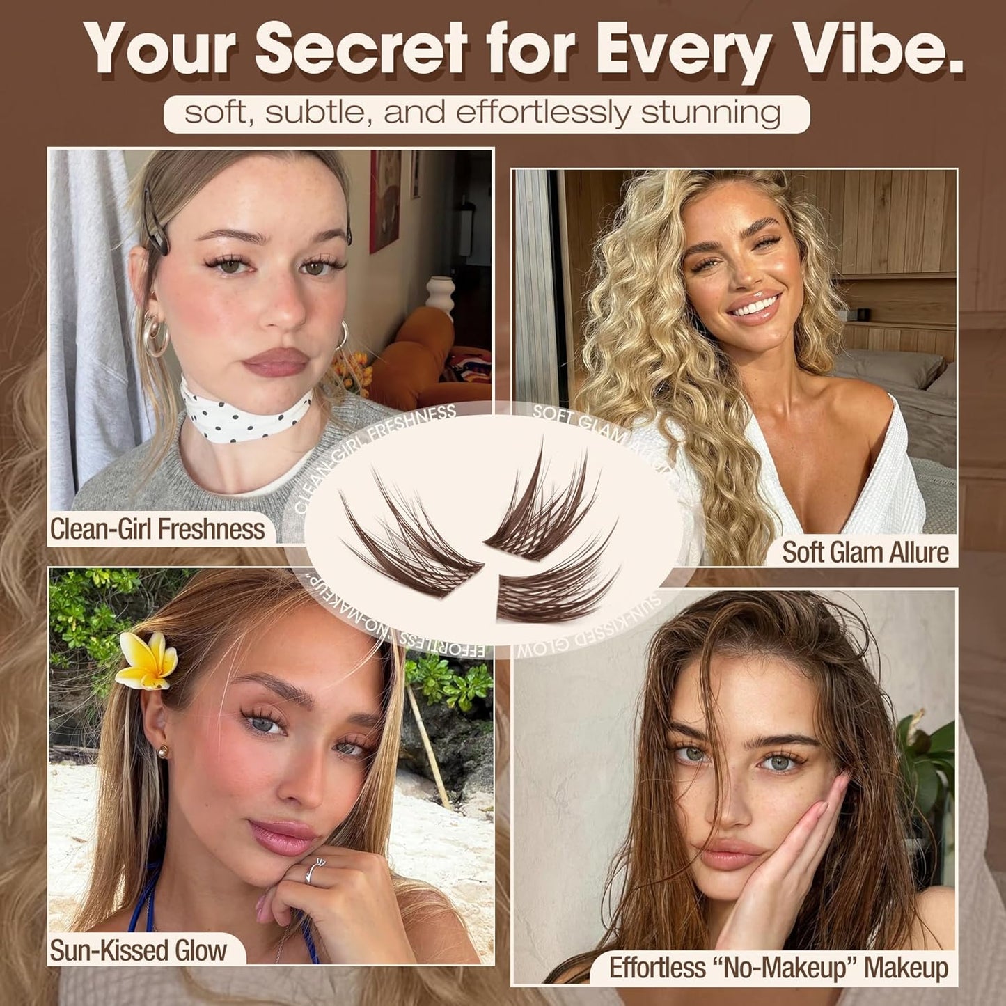 Anime Cluster Lashes - Brown Wispy Eyelash Extensions | C-Curly Spiky Manga DIY Pack (108 Pcs, 10-16MM)